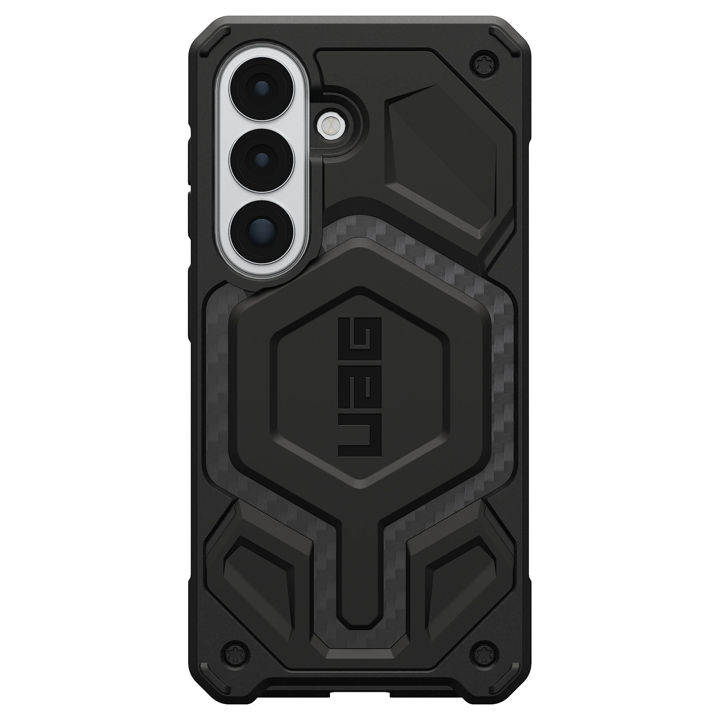 Schwarzes Handyhülle mit dreifacher Kamera und UAG-Logo.