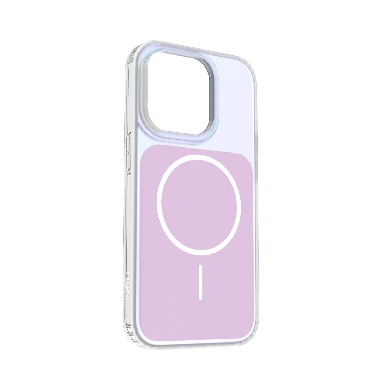 Custodia trasparente per telefono con retro viola e motivo cerchio/linea.