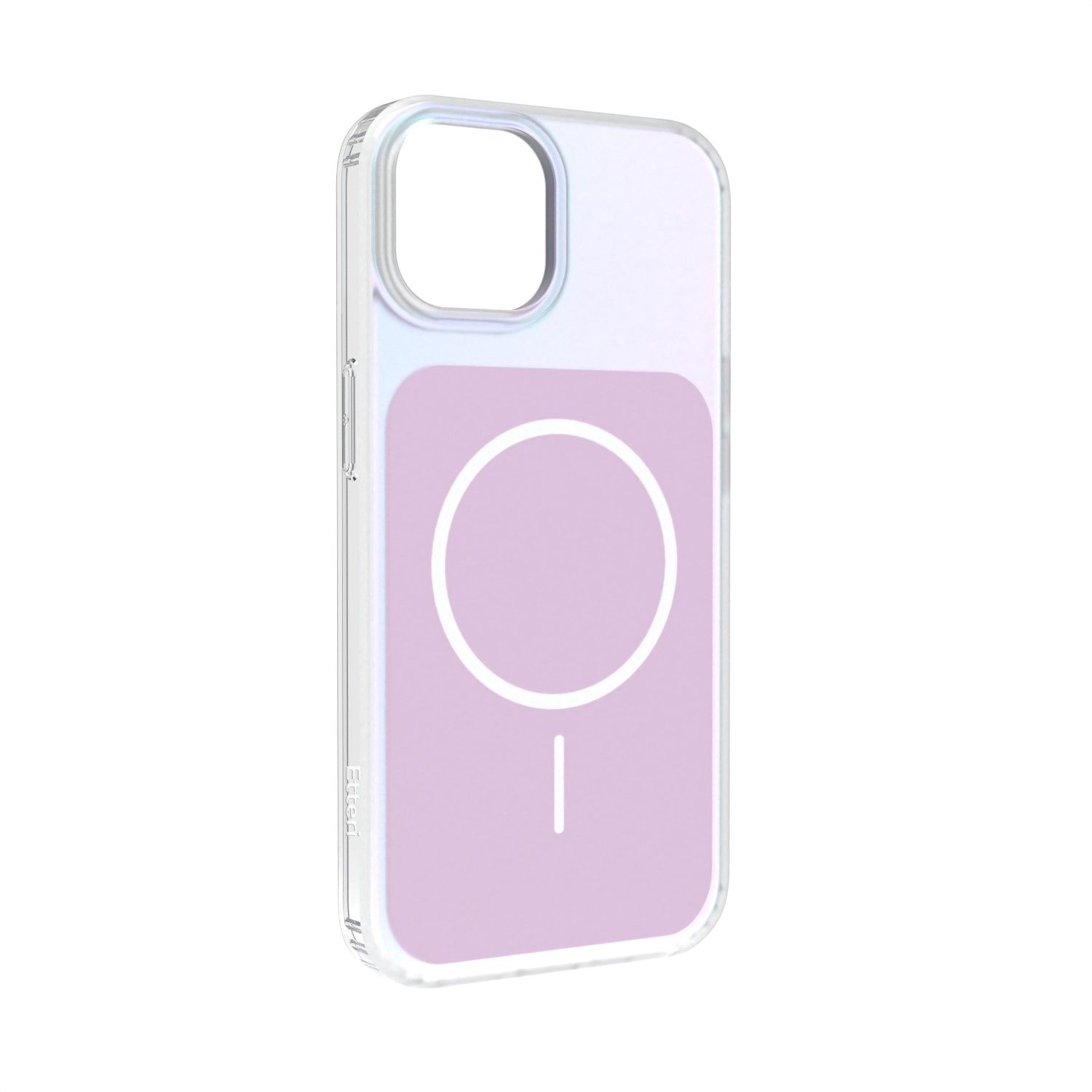Custodia trasparente per telefono con retro viola e motivo cerchio/linea.
