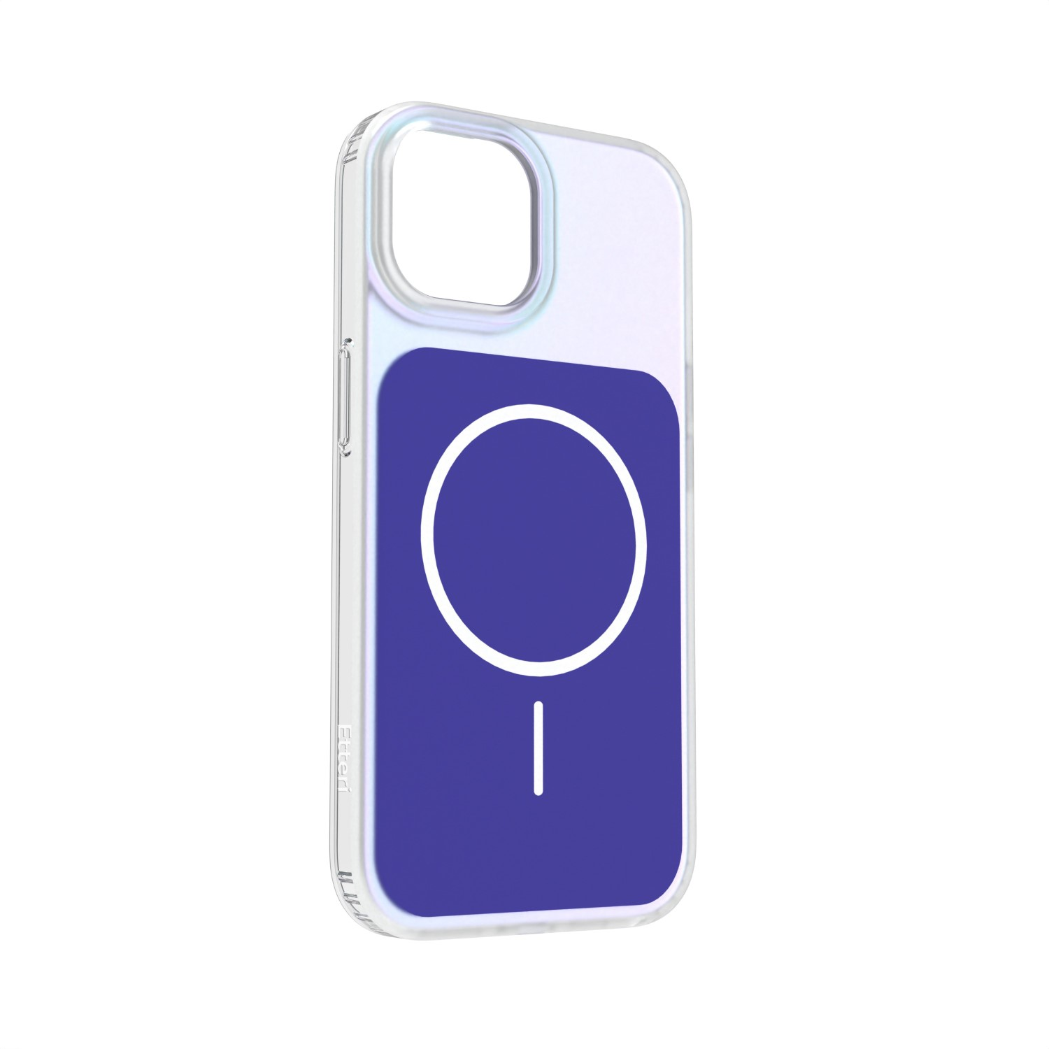 Custodia trasparente per telefono con design a cerchio e linea blu.