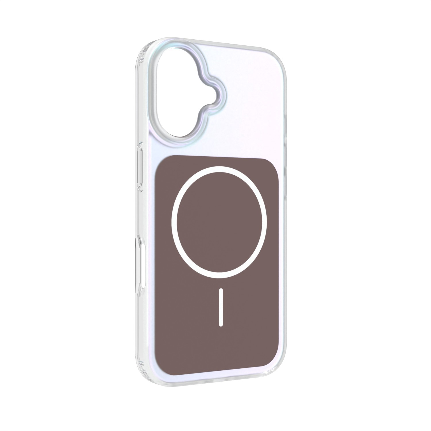 Custodia trasparente con simbolo ad anello magnetico marrone e bianco.