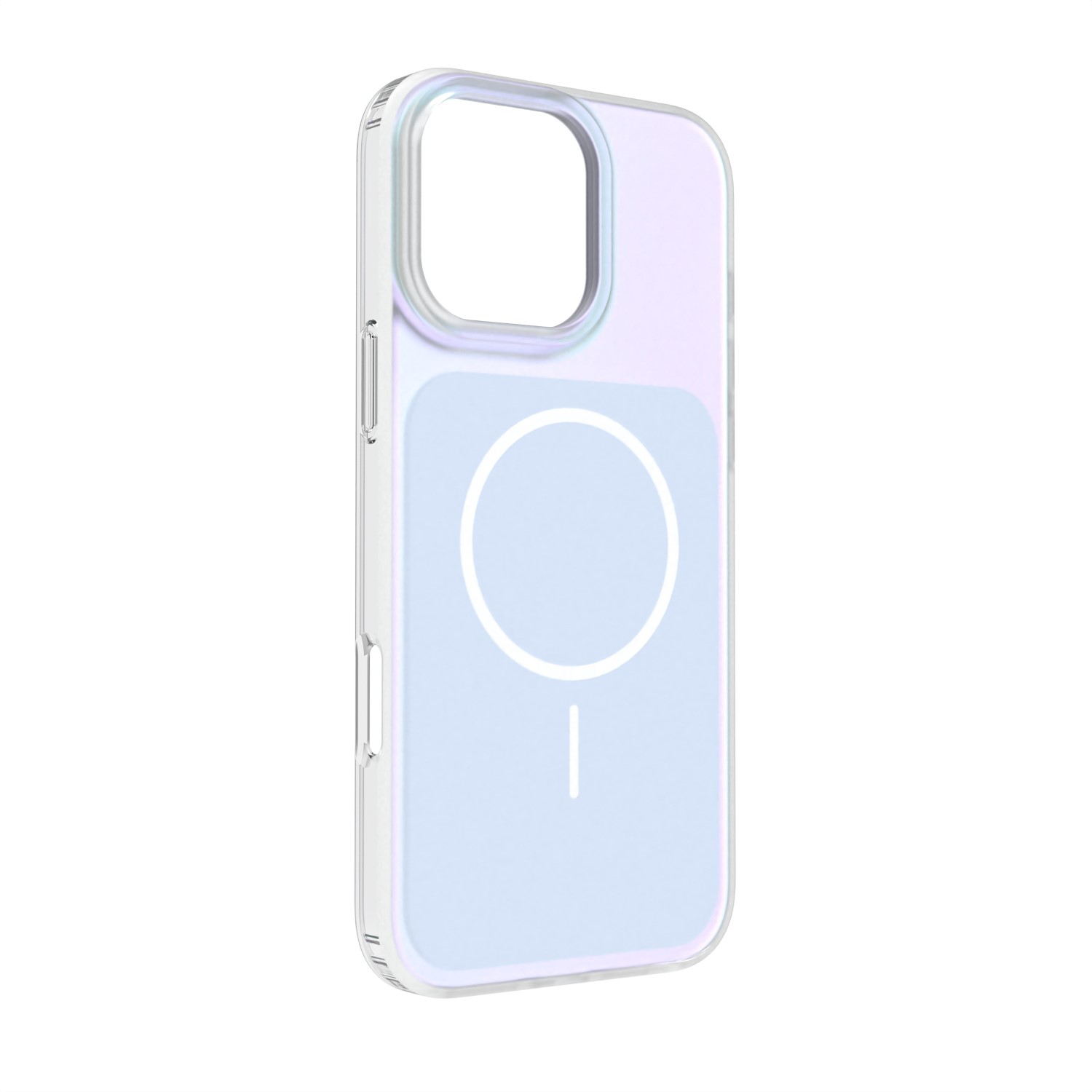 Custodia trasparente per telefono con design a cerchio magico su sfondo blu pallido.