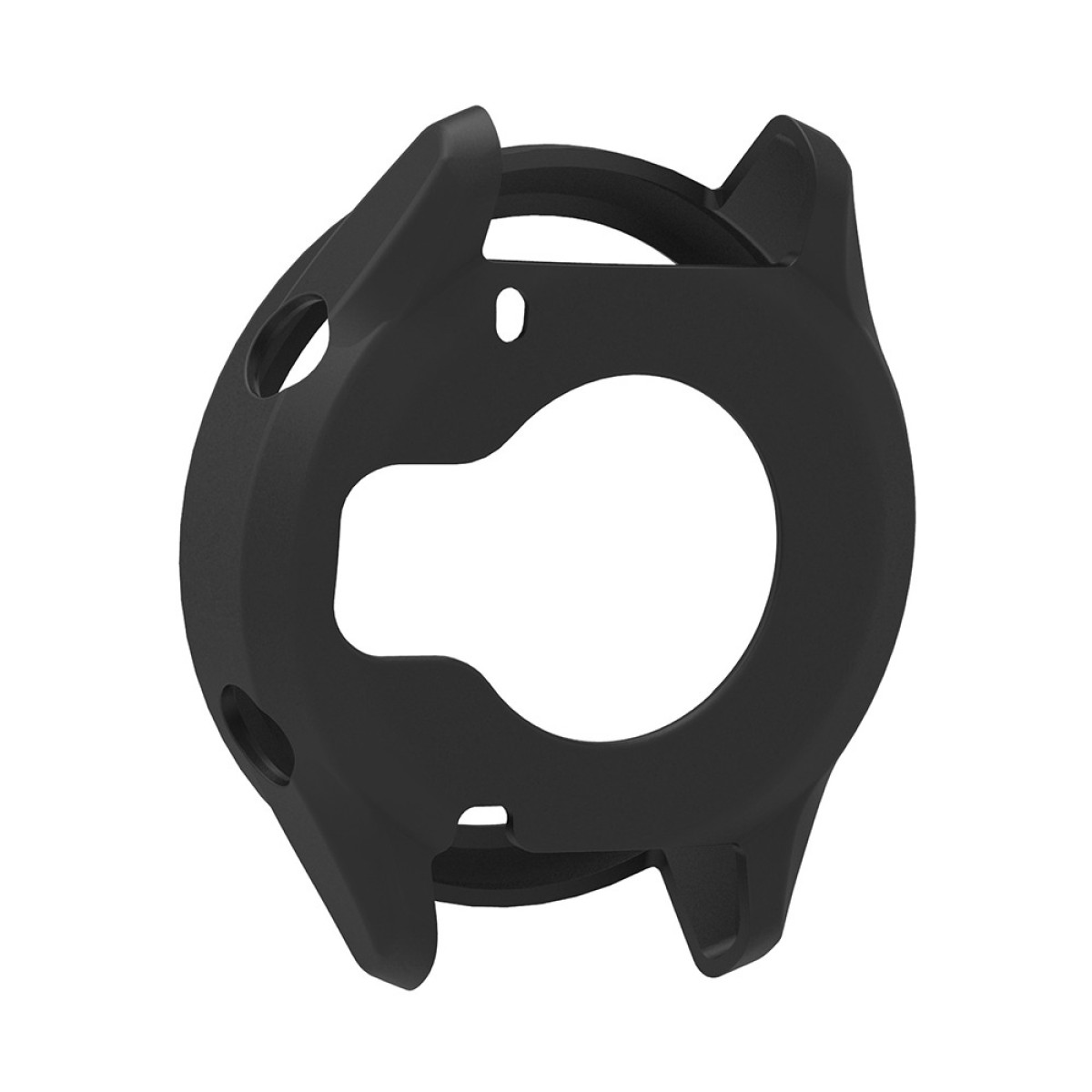 Custodia protettiva nera per smartwatch rotondo con ritagli.