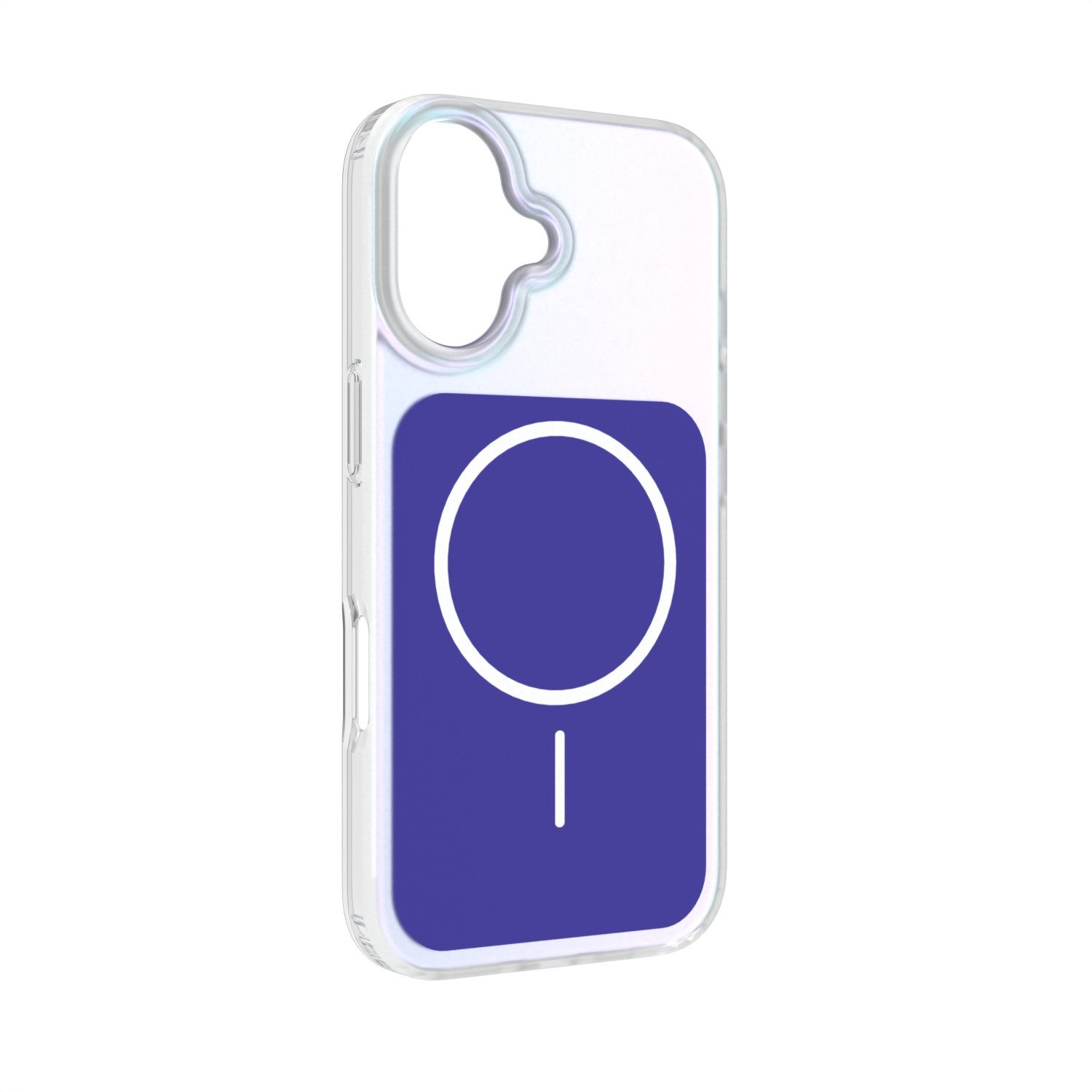 Custodia trasparente per telefono con simbolo cerchio e linea blu.