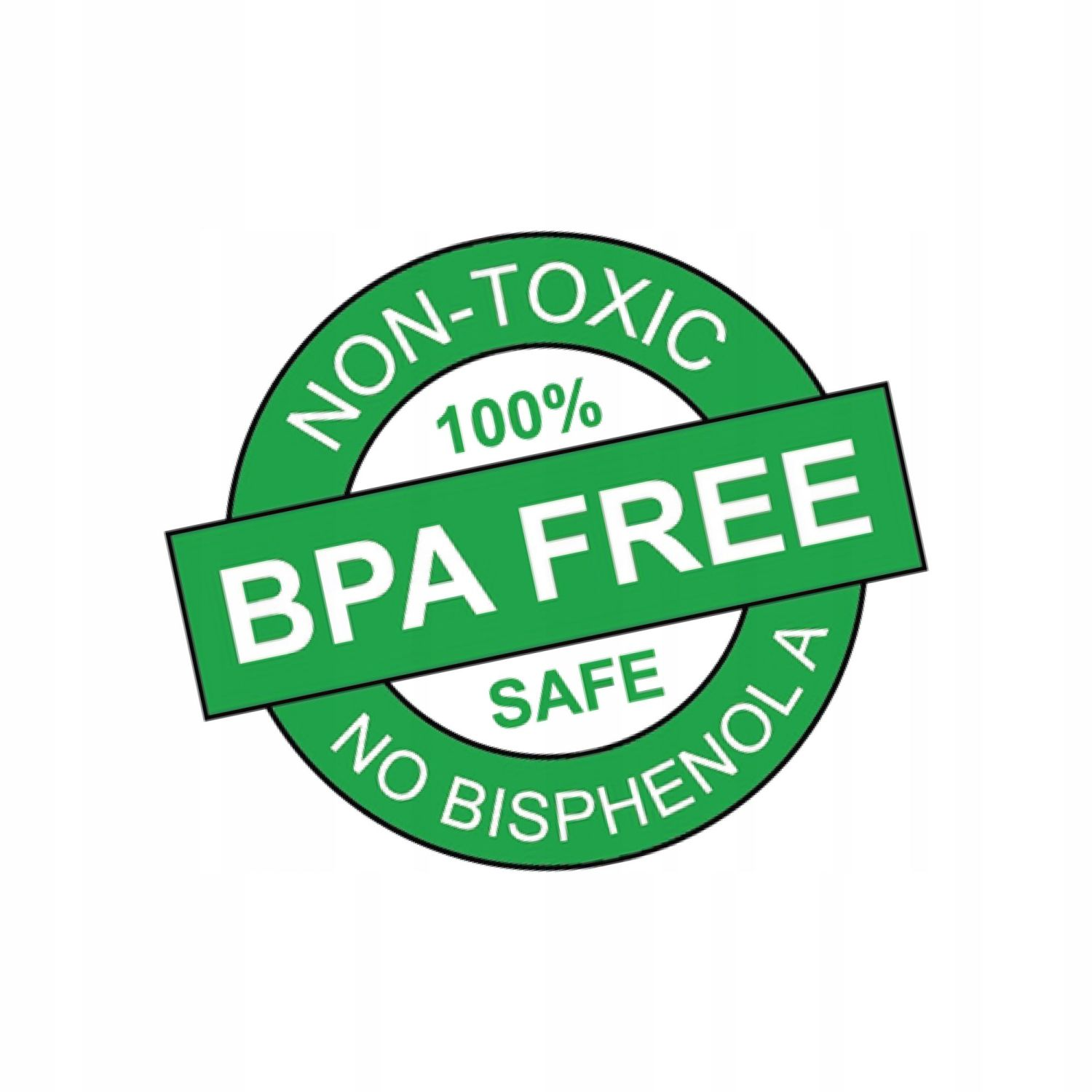 Zielona pieczęć z napisem 'BPA FREE' i 'NON-TOXIC'.