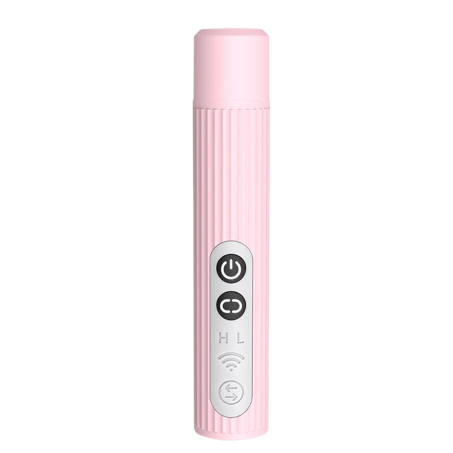 Ein rosafarbener Vibrationsexplorer mit gerippter Textur und Bedienelementen.