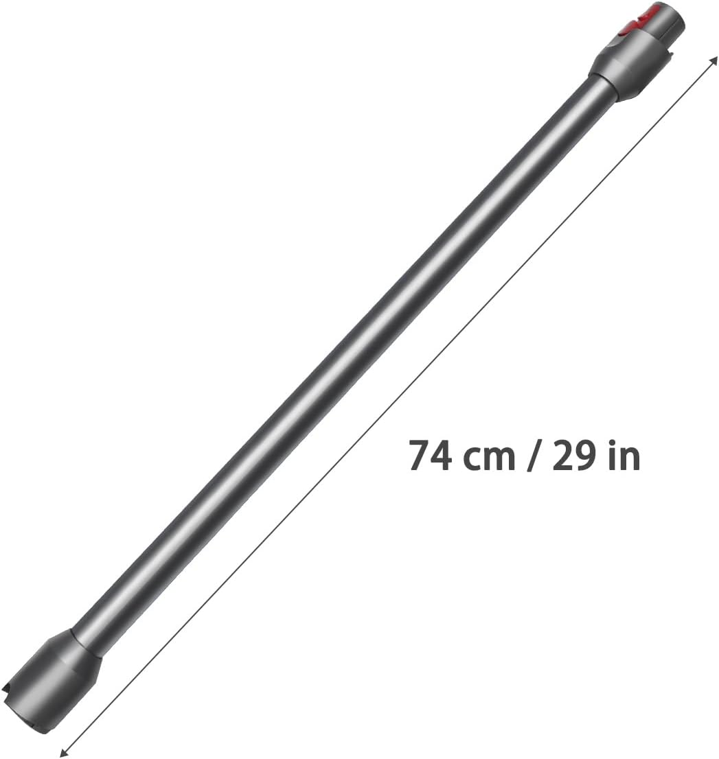Grauer Staubsaugerrohr mit roten Akzenten, 74 cm lang.