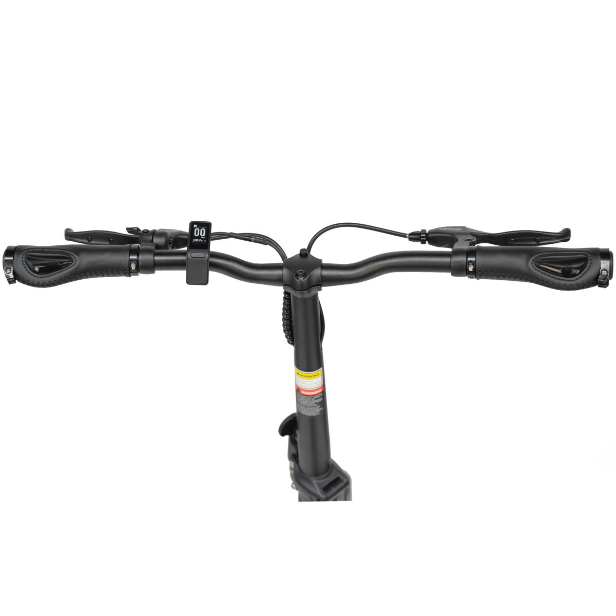 Czarna kierownica hulajnogi elektrycznej z cyfrowym wyświetlaczem.