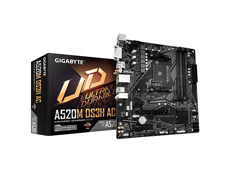 GIGABYTE A520M-DS3H-AC 4733MHz OC DDR4 M2 HDMI DVID DP AMD A520 DDR4 mATX Anakart