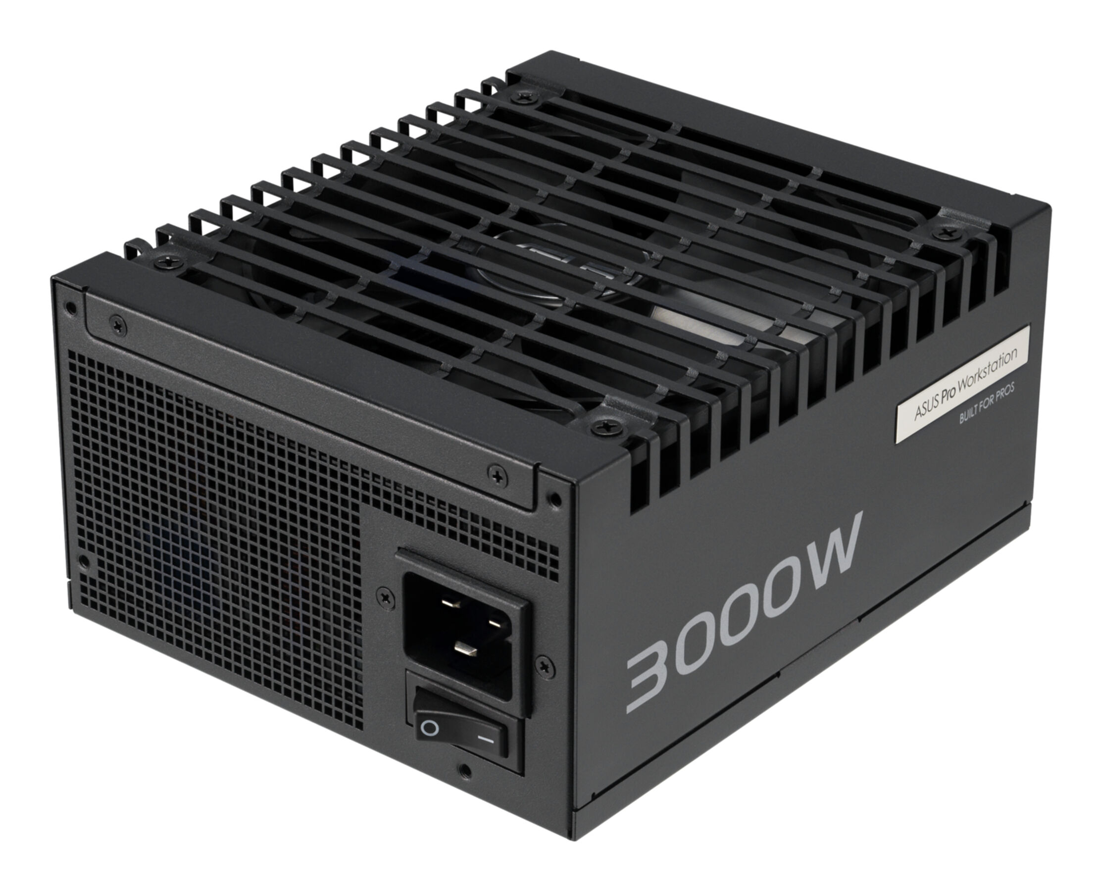 Zwarte 3000W voeding met ventilatieroosters aan de boven- en zijkant.