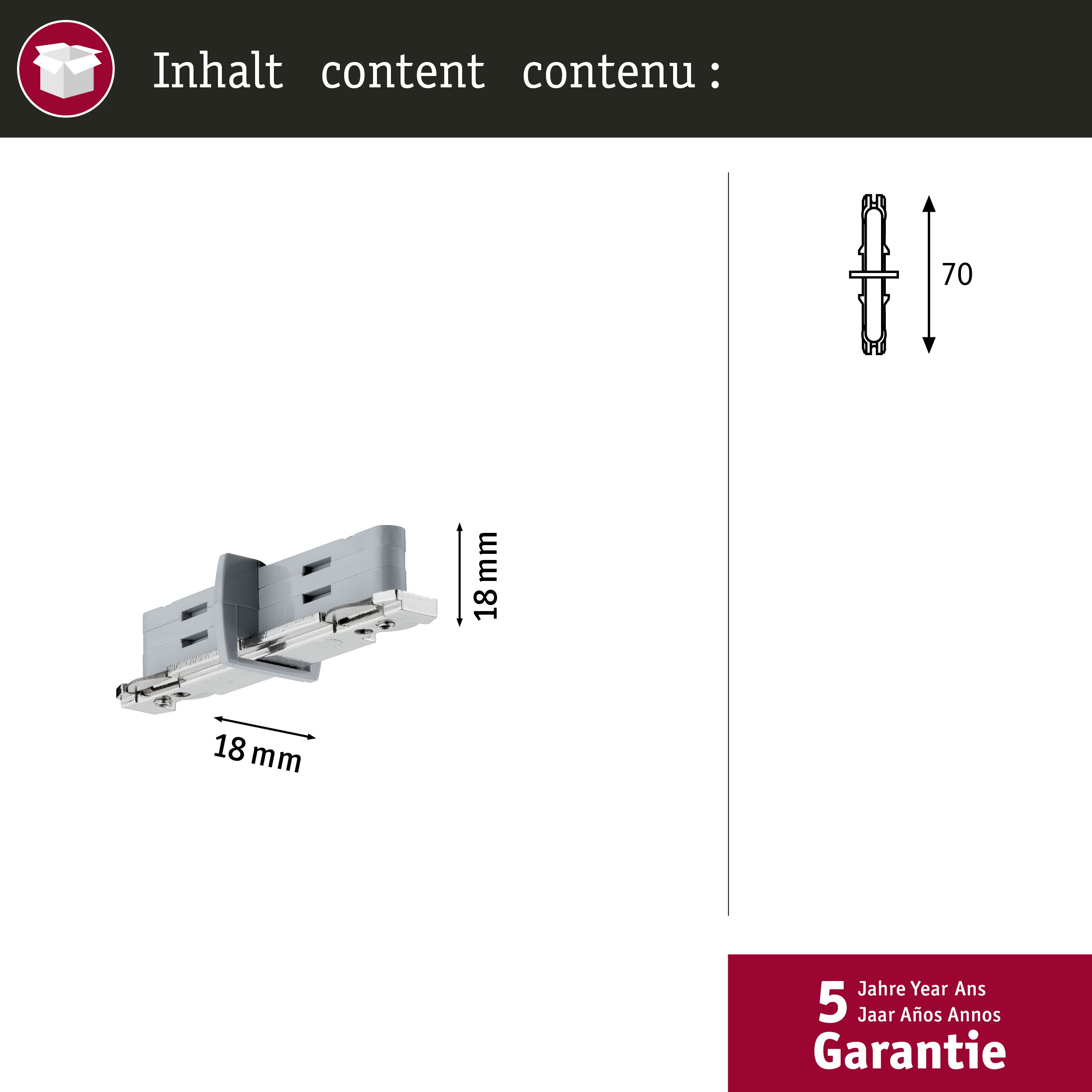 Grauer Metallgleiter mit 18mm und 70mm Maßen. Fünf Jahre Garantie.