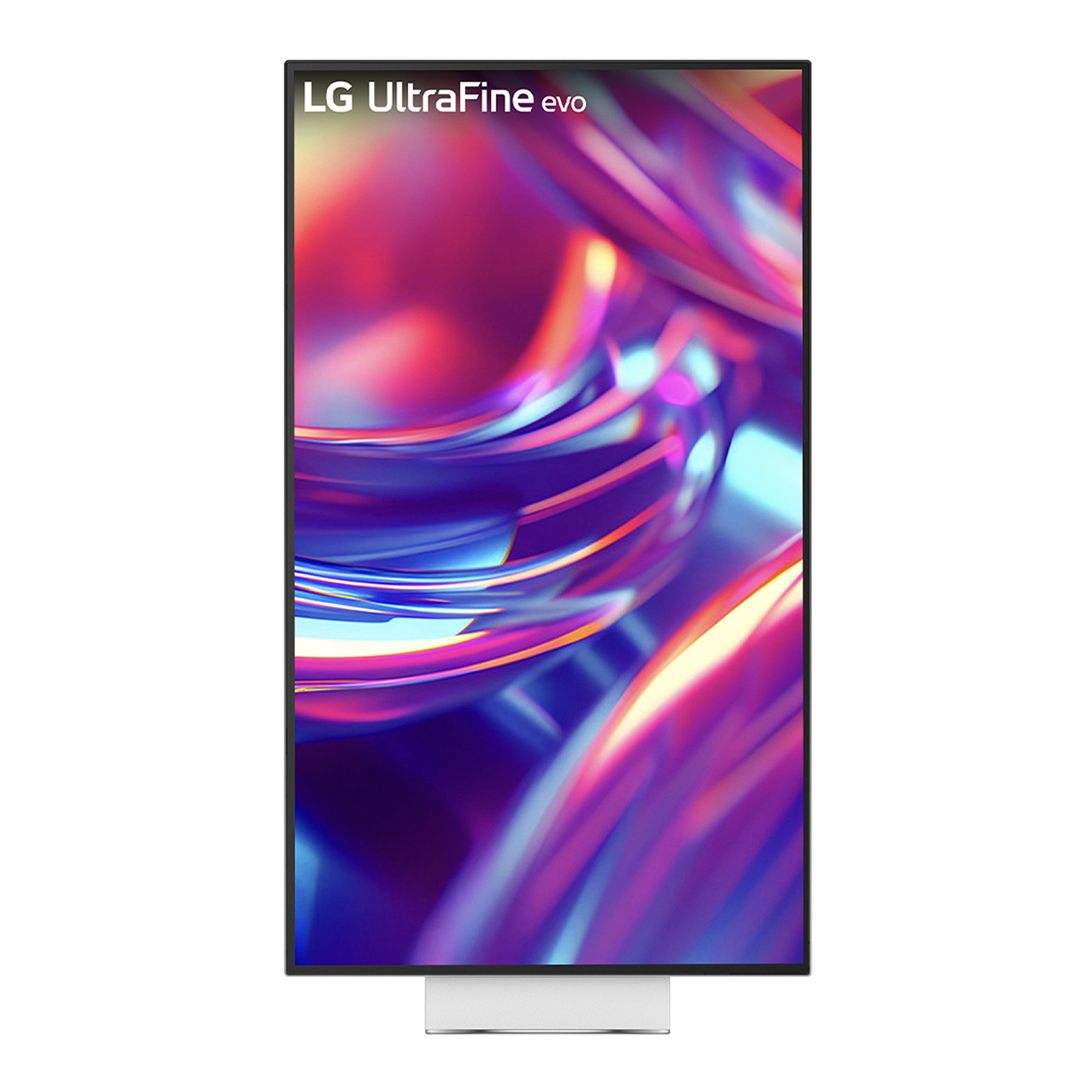 LG UltraFine Monitor mit abstraktem, bunten Hintergrund und schlankem Ständer.