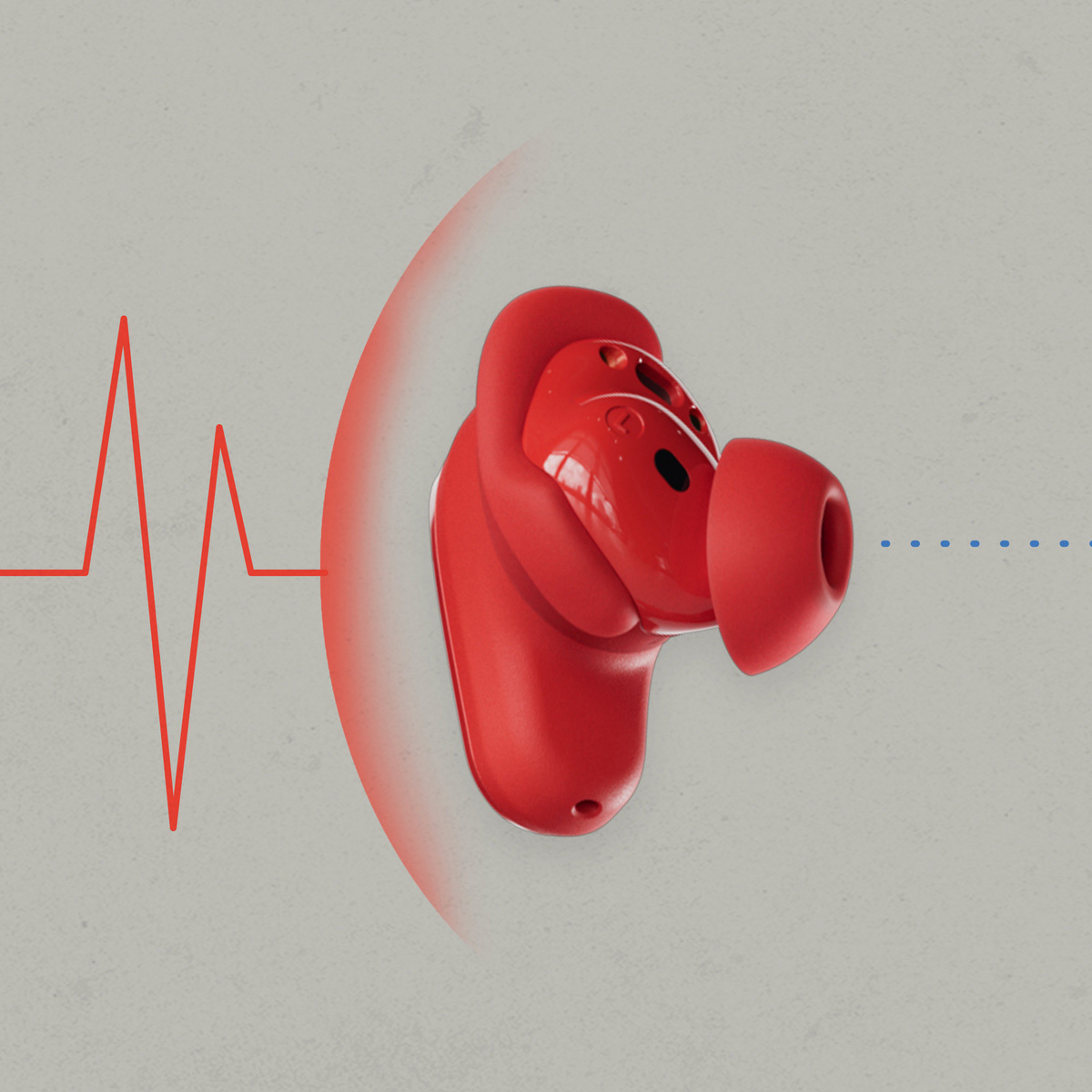 Czerwony douszny obok czerwonej linii monitora pracy serca.