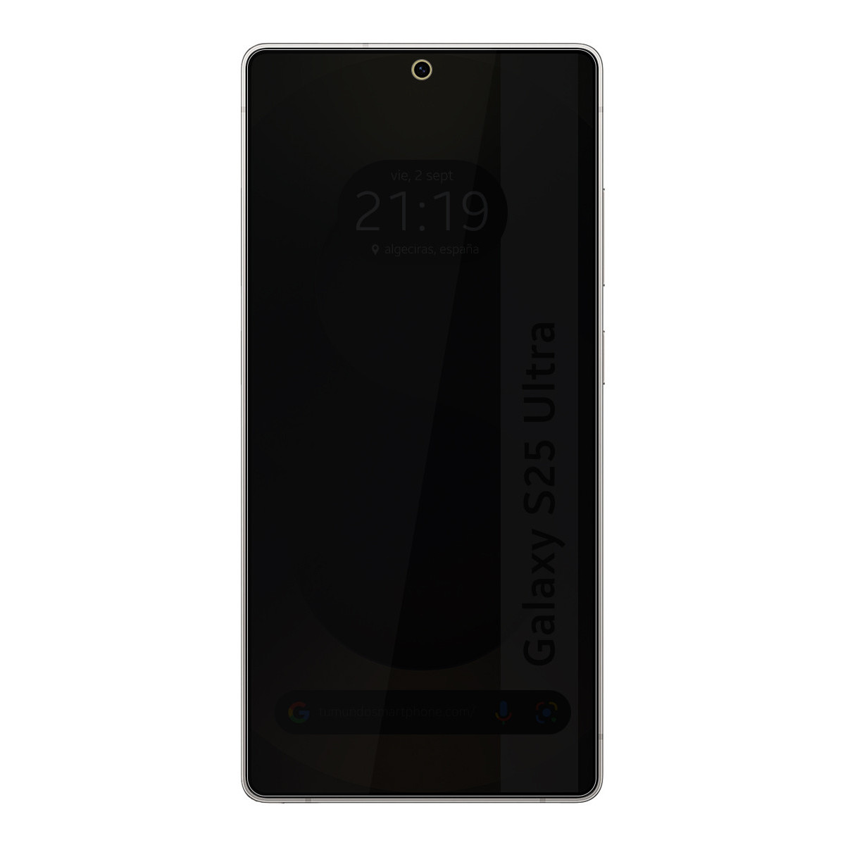 Un smartphone que muestra el texto "Galaxy S25 Ultra" en pantalla.