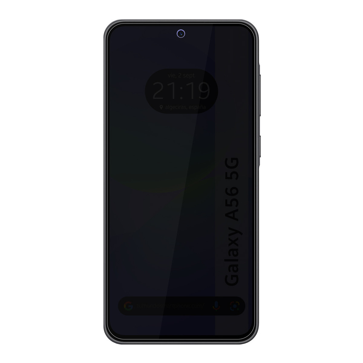 Un smartphone negro muestra la hora 21:19 y la ubicación Algeciras, España.