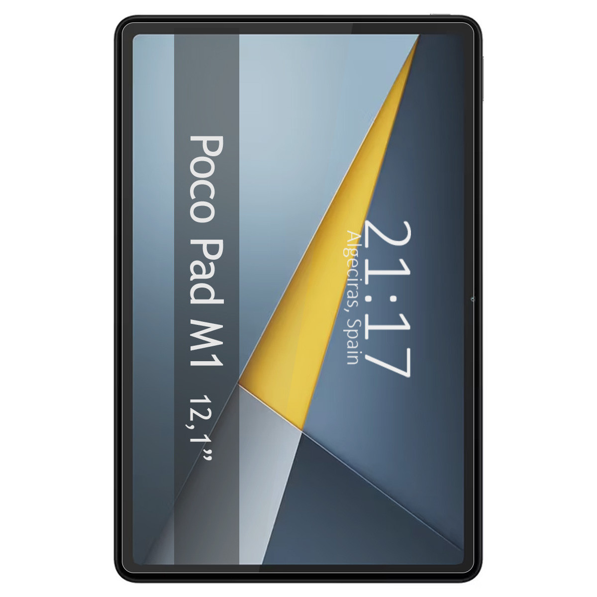 Una tableta muestra 'Poco Pad M1 12,1"' y la hora 21:17.