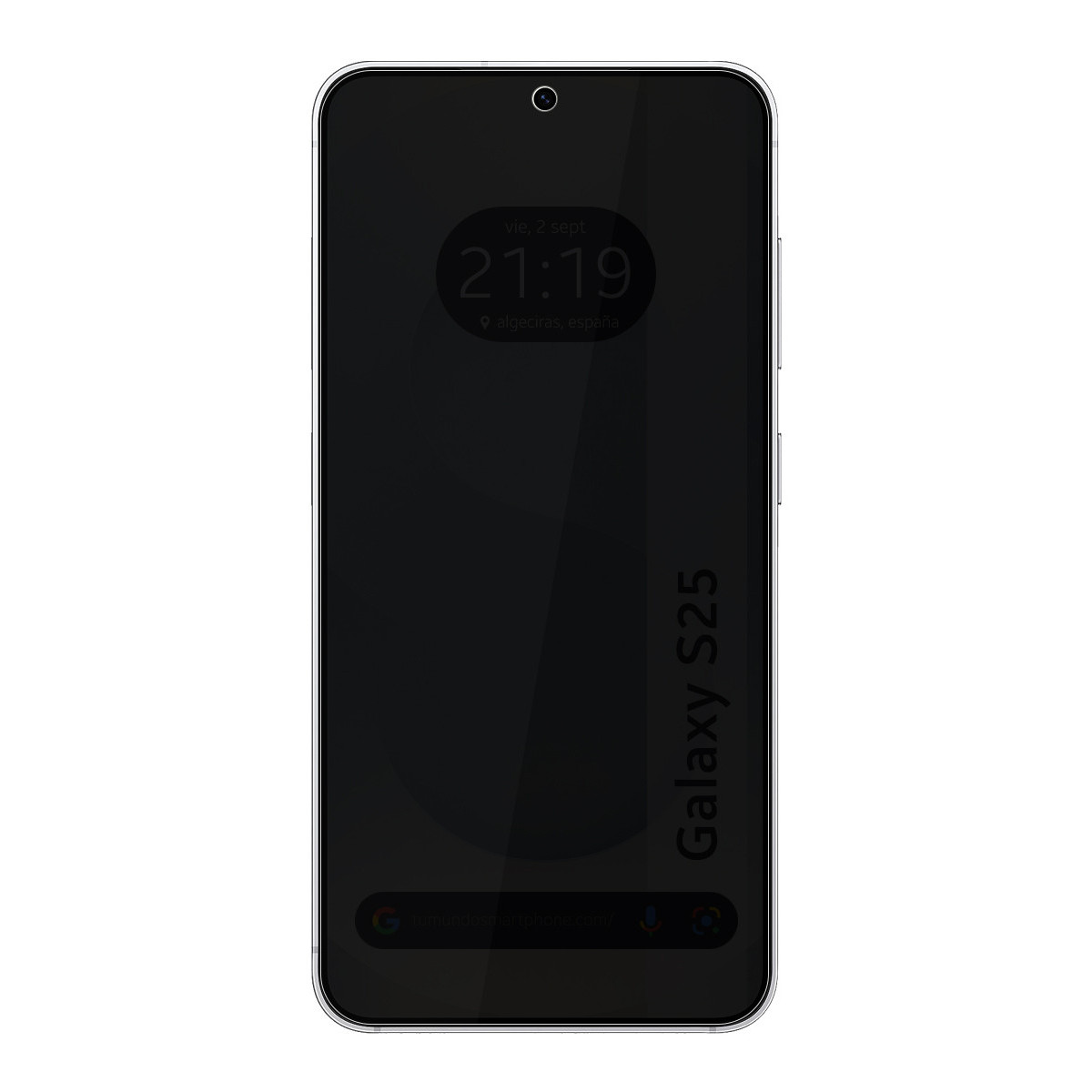 Un smartphone con pantalla oscura muestra las 21:19 y Algeciras, España.