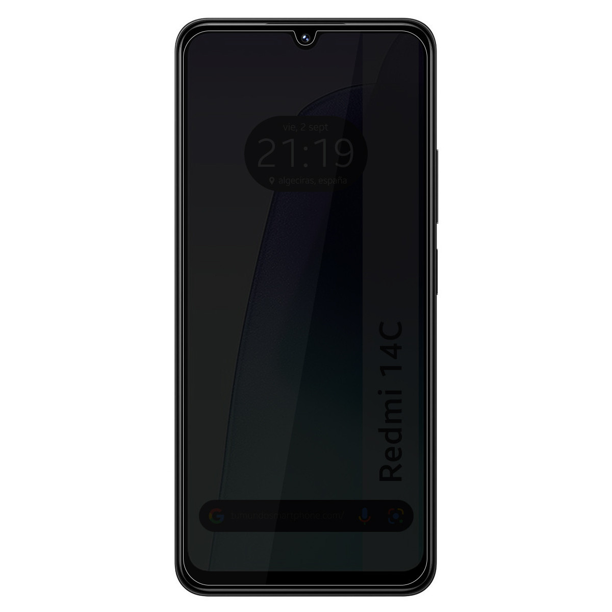 Un smartphone oscuro muestra las 21:19 y Algeciras, España.