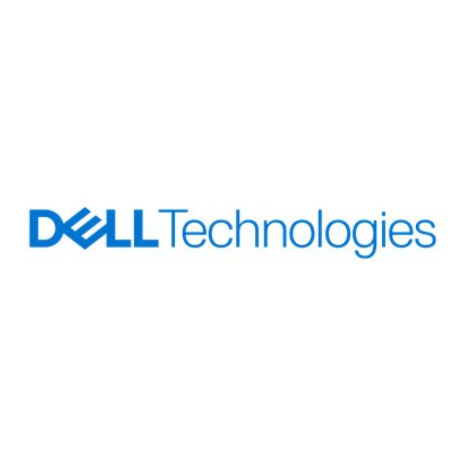 Il logo Dell Technologies in blu su sfondo bianco.