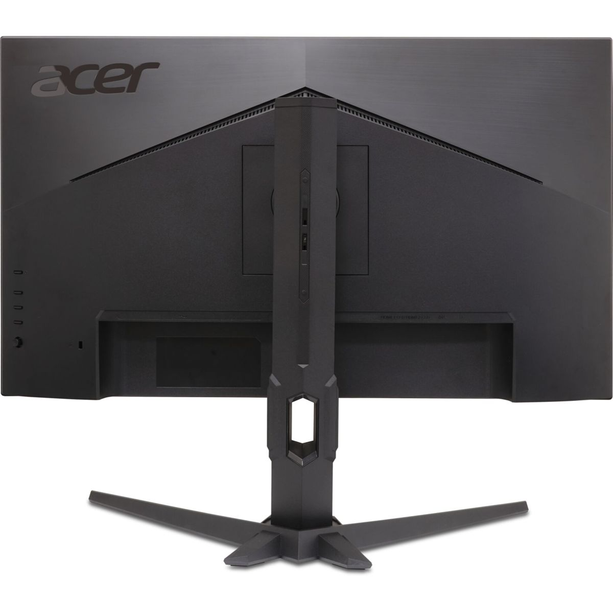 Vista posteriore di un monitor Acer nero con supporto regolabile.
