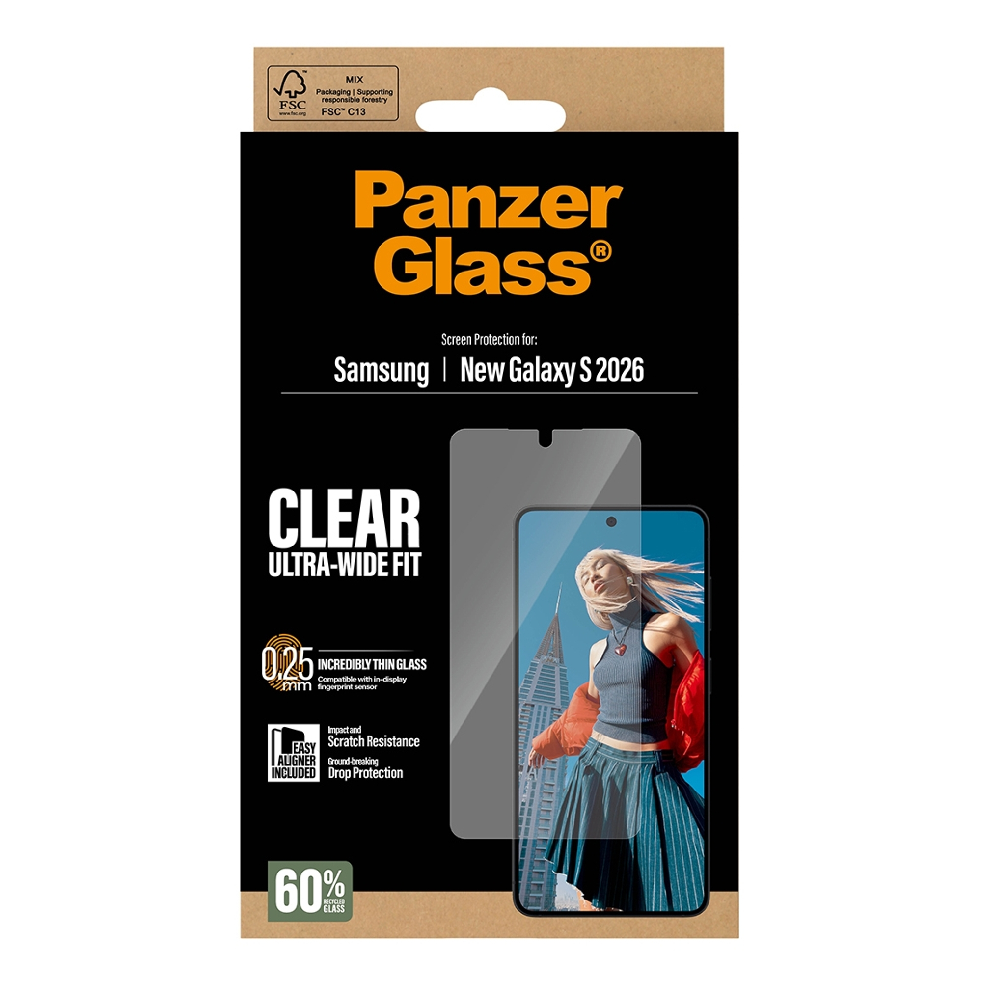 Samsung Galaxy S2026 için Panzer Glass ekran koruyucu. Net, ultra geniş uyum.