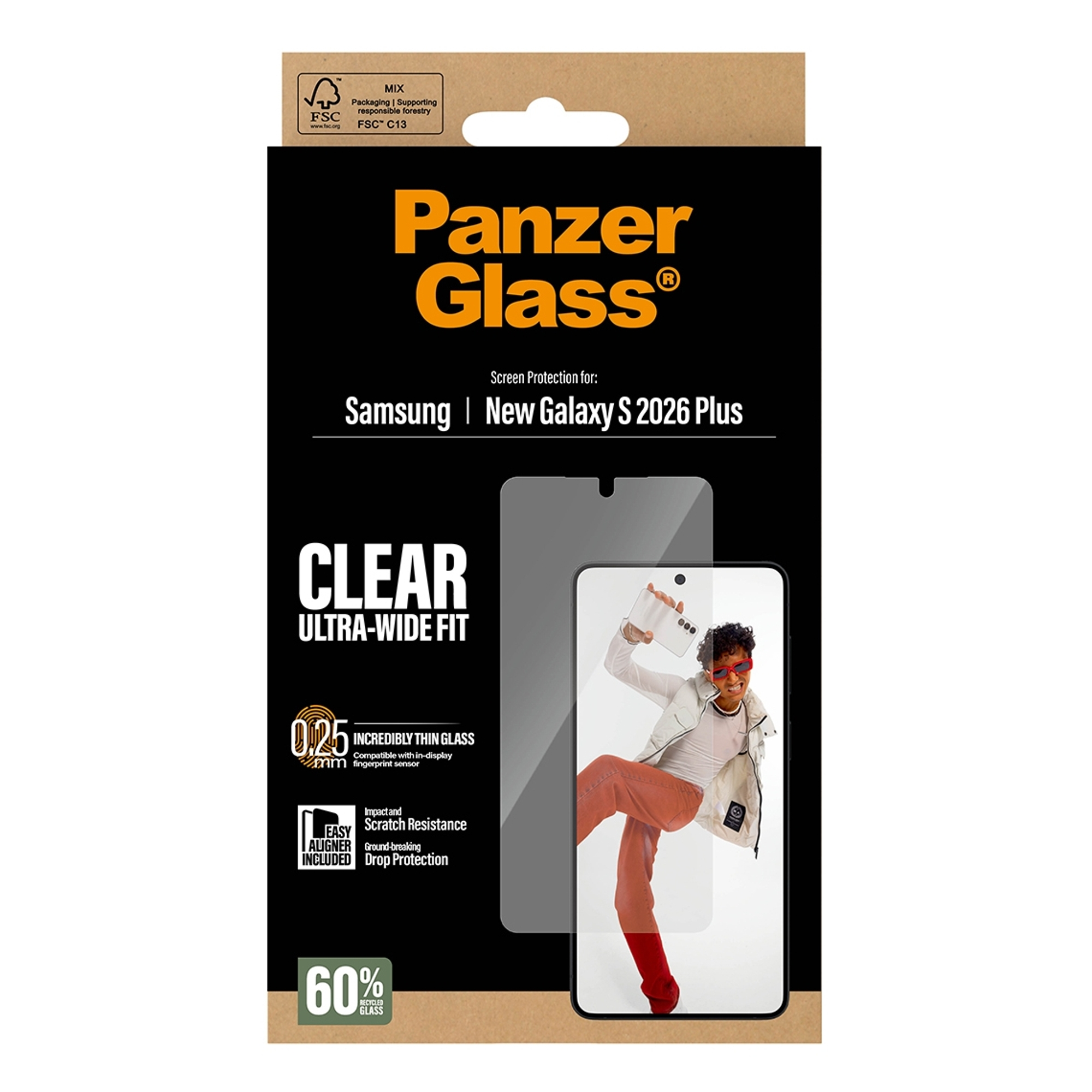 Panzer Glass screenprotector voor Samsung Galaxy S 2026 Plus met man