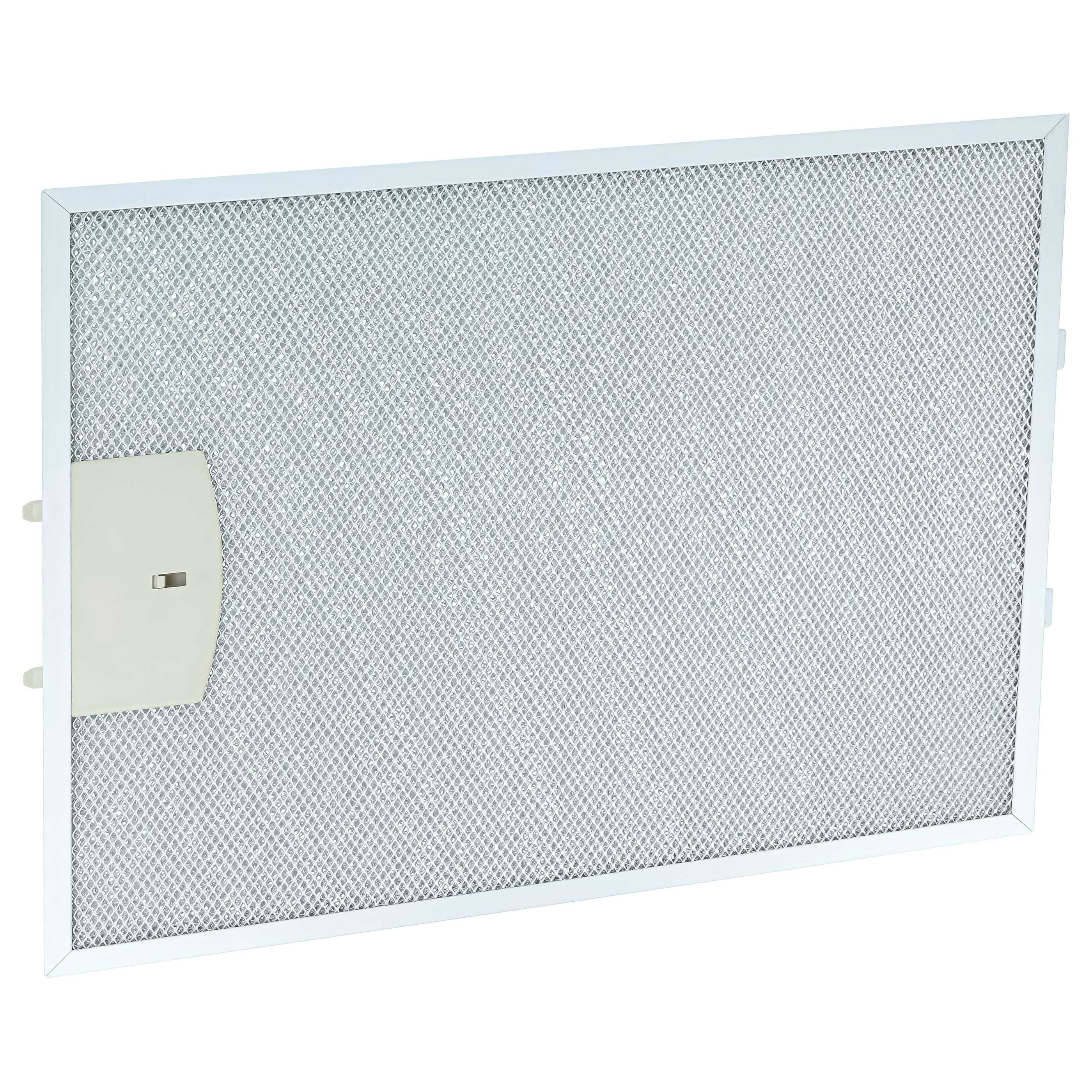 Ein rechteckiger Metallfilter mit Wabenmuster und einem beige Kasten.