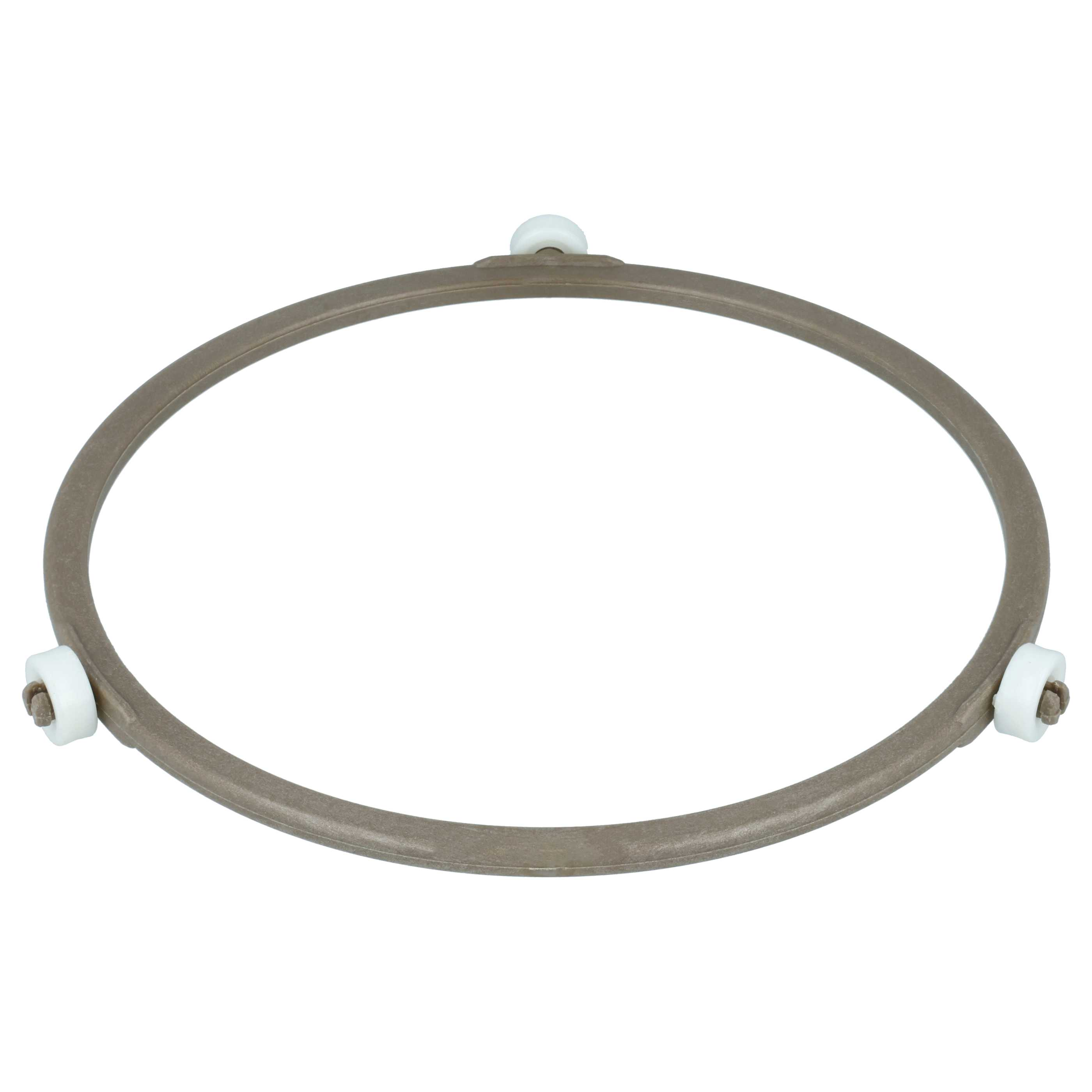 Grauer Mikrowellen-Drehtellerring mit drei kleinen weißen Rollen.