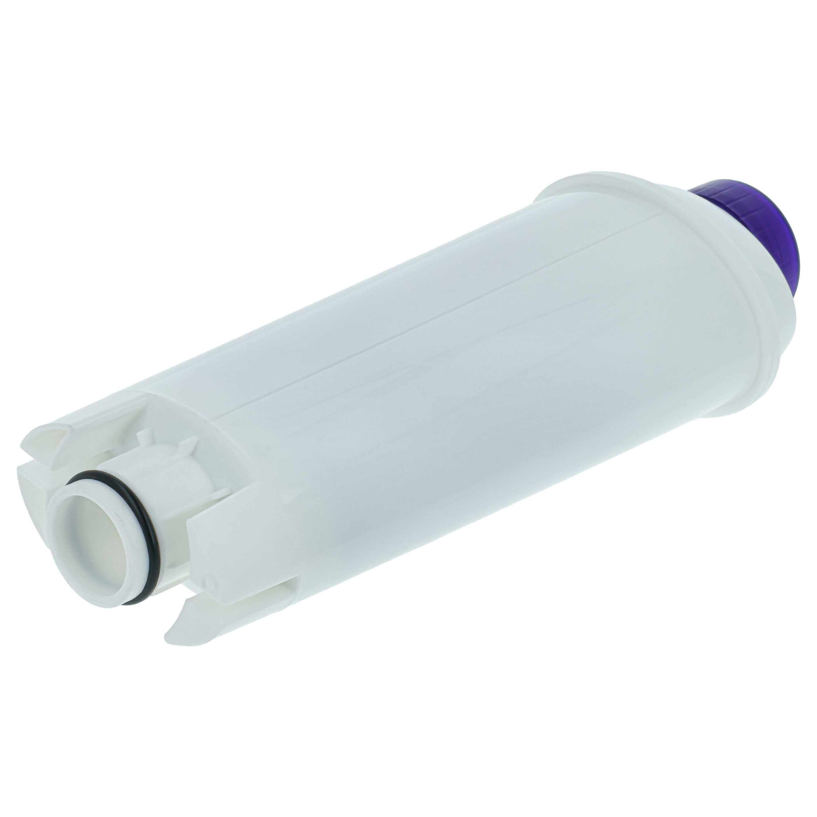 Ein weißer Wasserfilter mit einem violetten Verschluss.