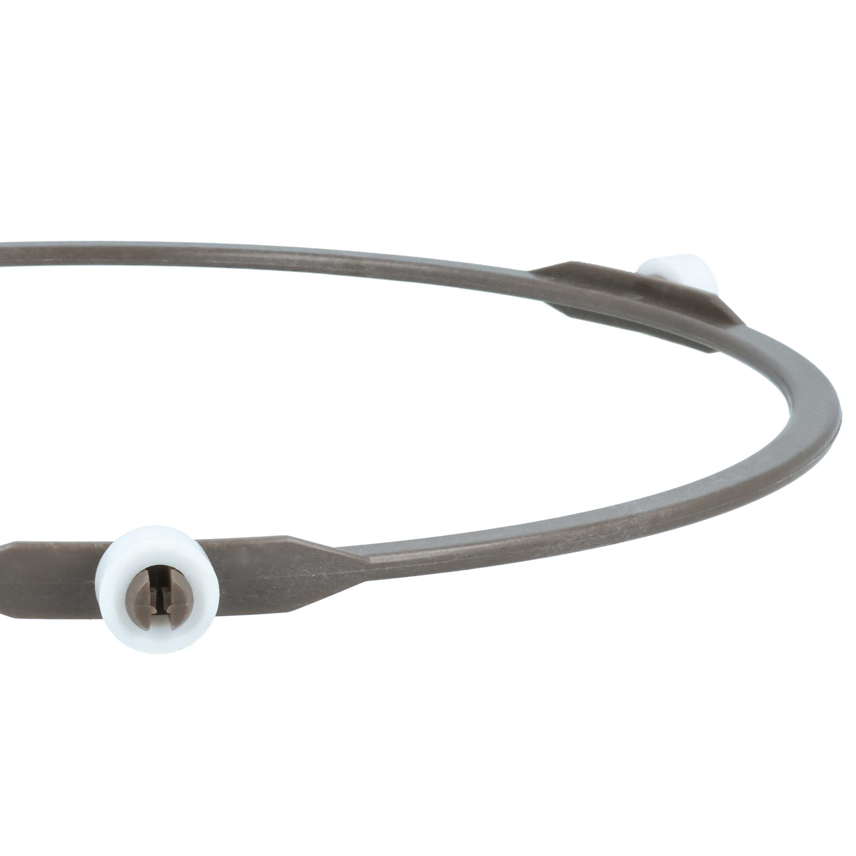 Grauer Ring mit zwei weißen Halterungen und Schrauben.