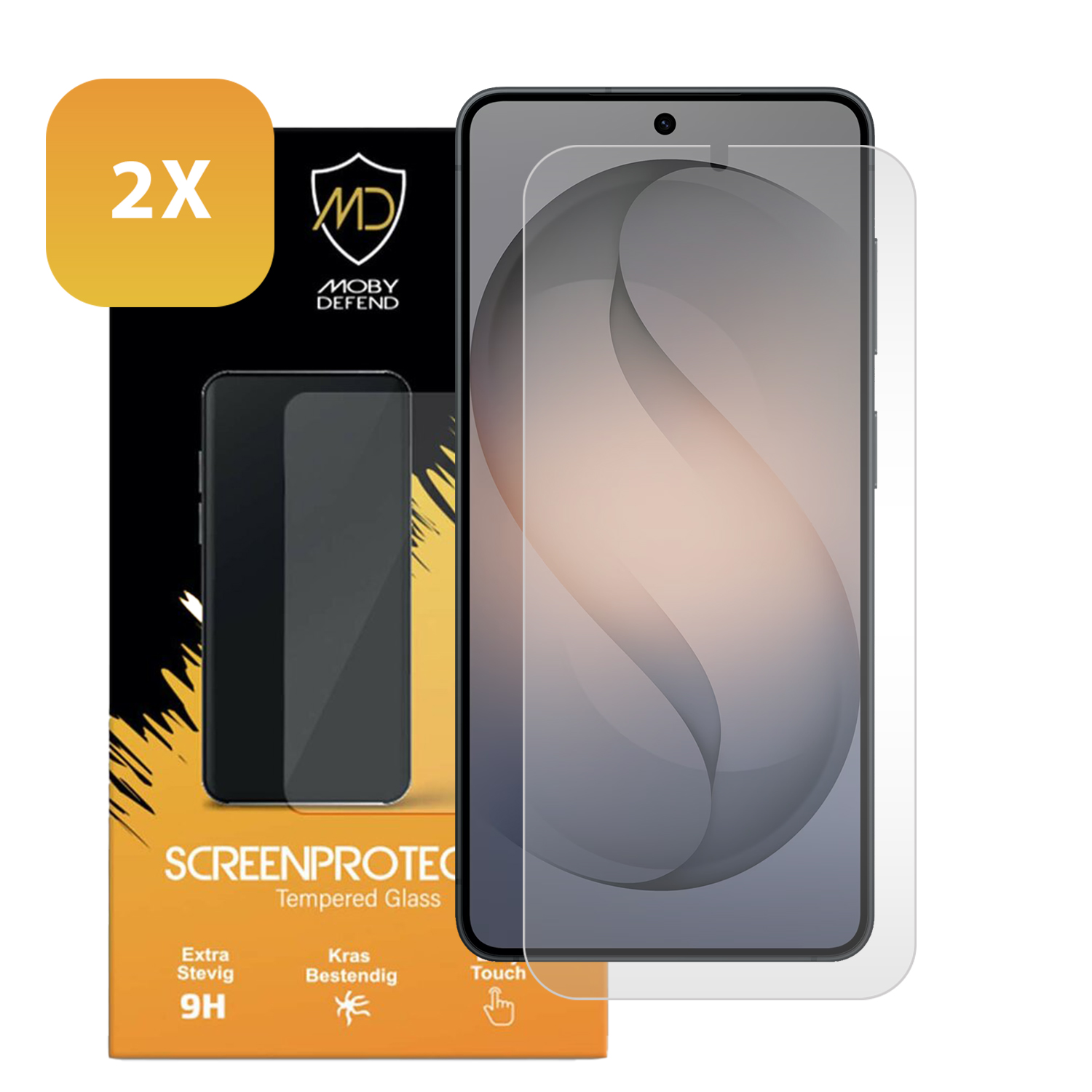 Twee screenprotectors voor een smartphone op verpakking