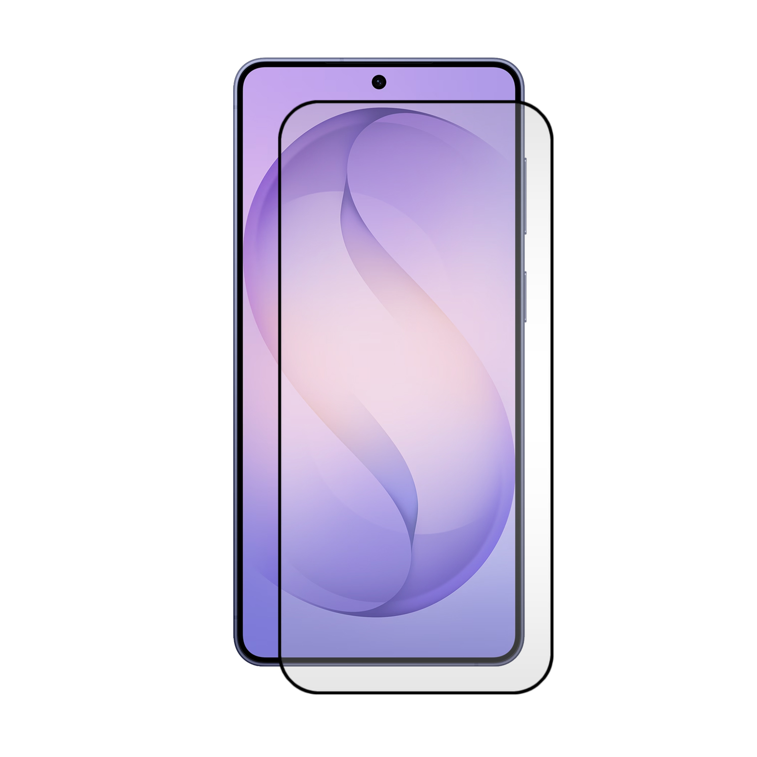 Een smartphone met een gedeeltelijk aangebrachte schermprotector.