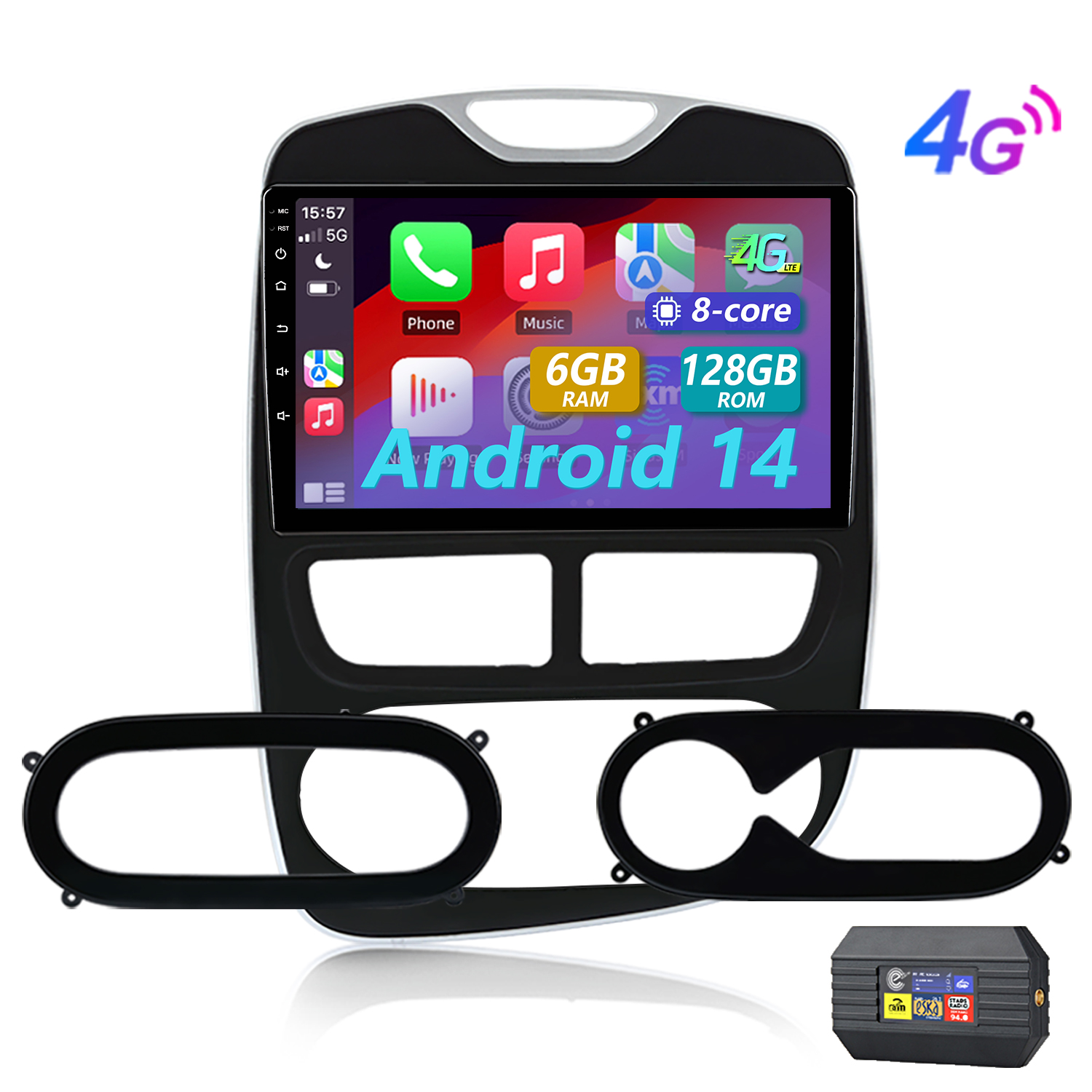 Un autoradio Android 14 con 6GB RAM, 128GB ROM e connettività 4G.