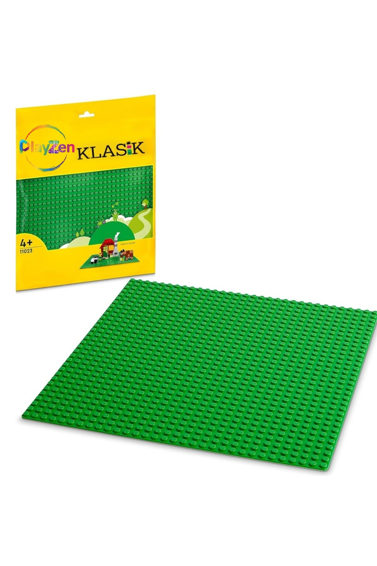 PLAYZEN Classic Yeşil Zemin 11023 – 25×25 cm Sert Taban | LEGO ile Uyumlu Yapı Blok Platformu