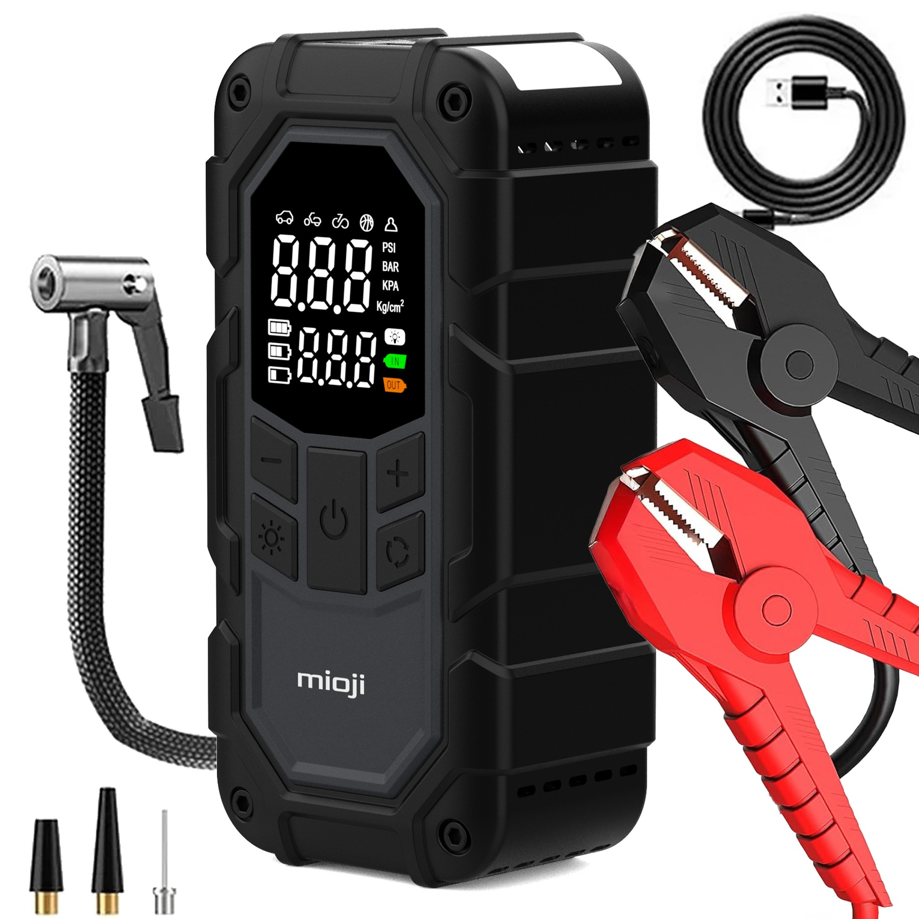 MIOJI Mio D8H Plus 4 ü 1 Arada 16000MAH 2000A Led Fener + Powerbank Hava Pompası