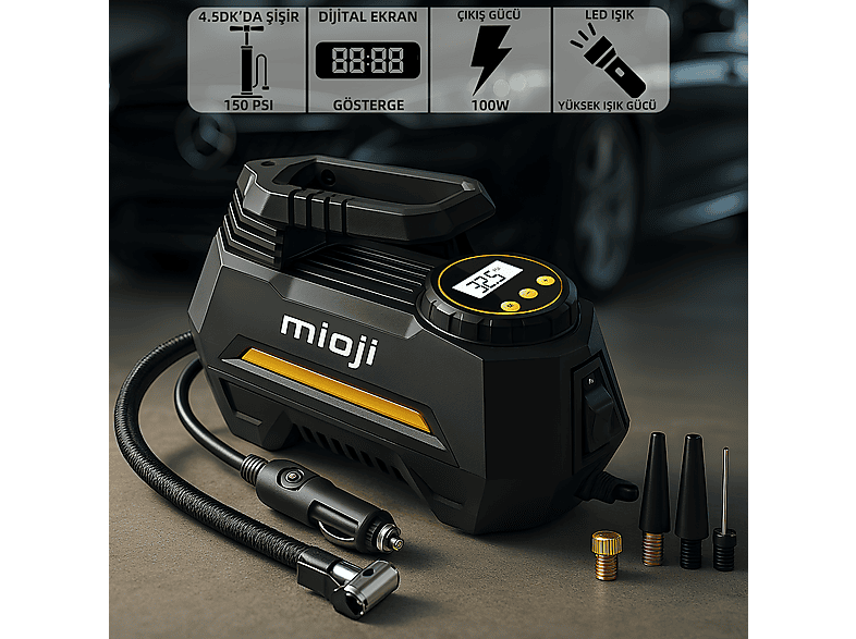 MIOJI Mio 10 Taşınabilir 150PSI 12V 120W Araba Hava Pompası