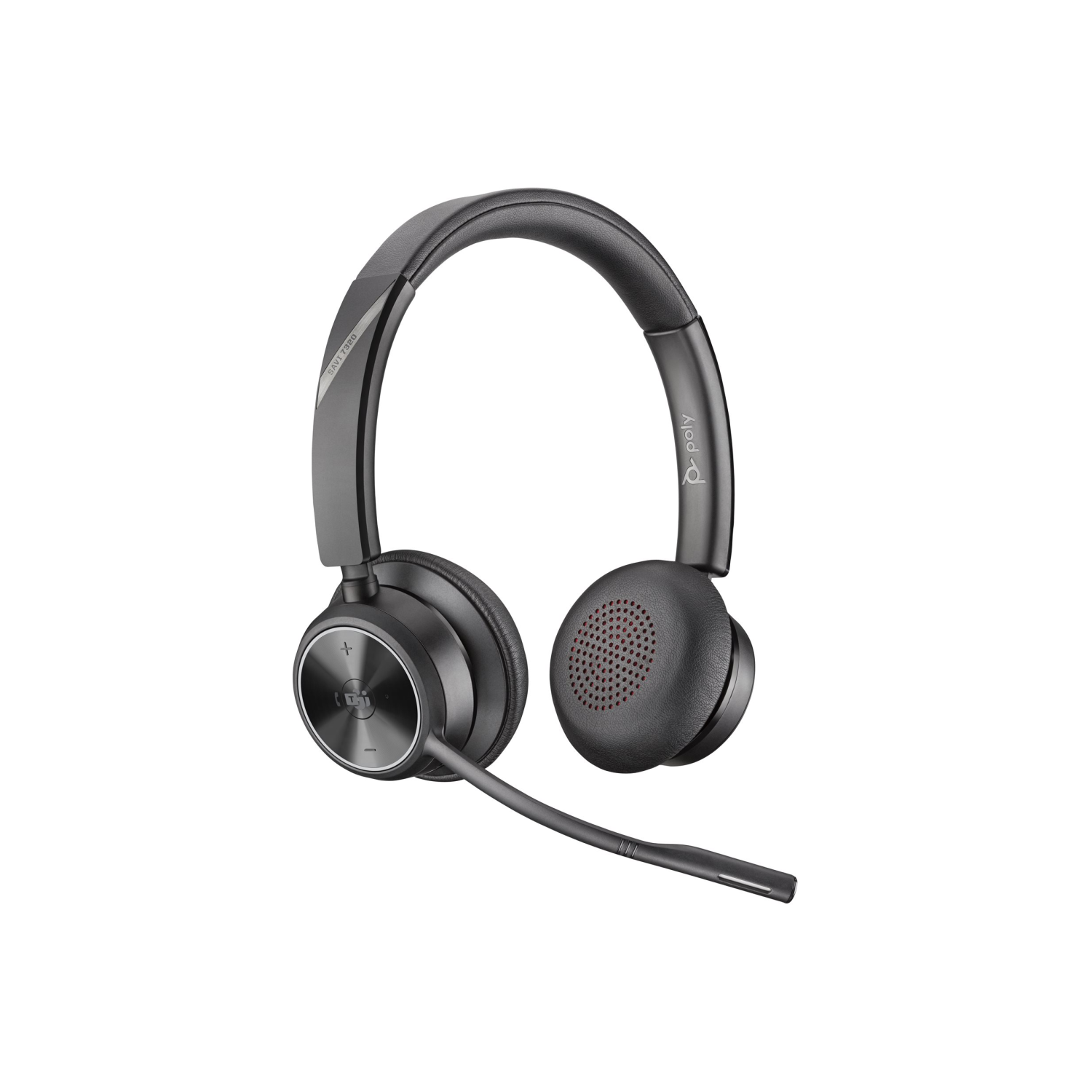 Ein schwarzer Headset mit Mikrofon und rotem Muster auf den Ohrmuscheln.
