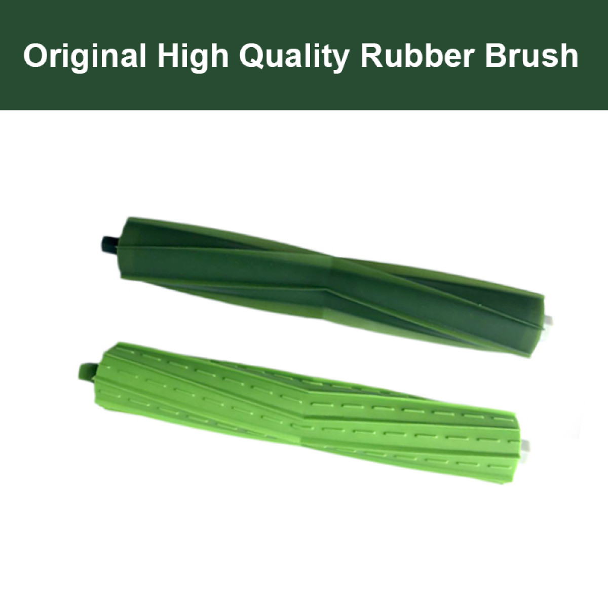 Dwa zielone gumowe wałki do odkurzaczy.