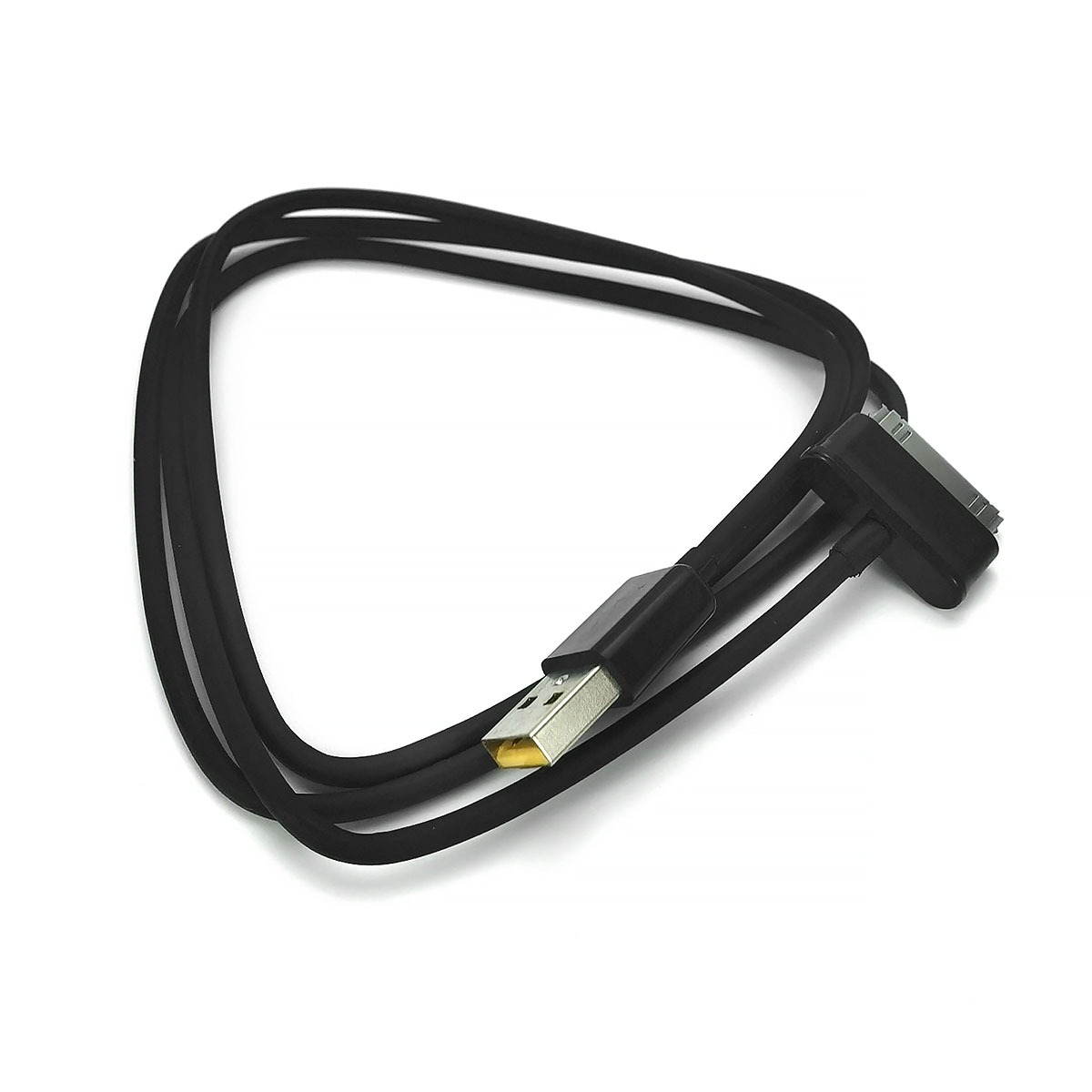 Czarny kabel z wtyczką pod kątem prostym i standardową wtyczką USB.