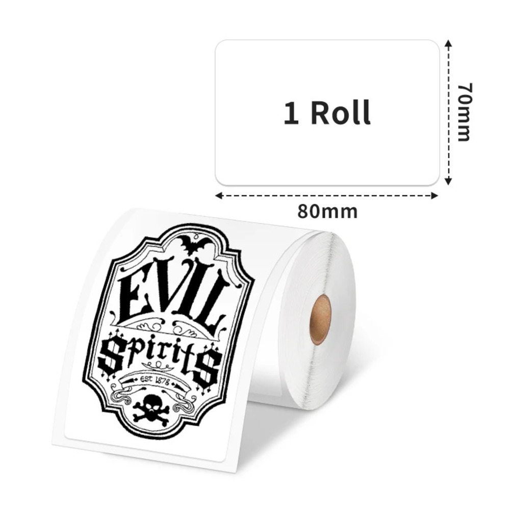Un rotolo di adesivi 80mm x 70mm con design "Evil Spirits".