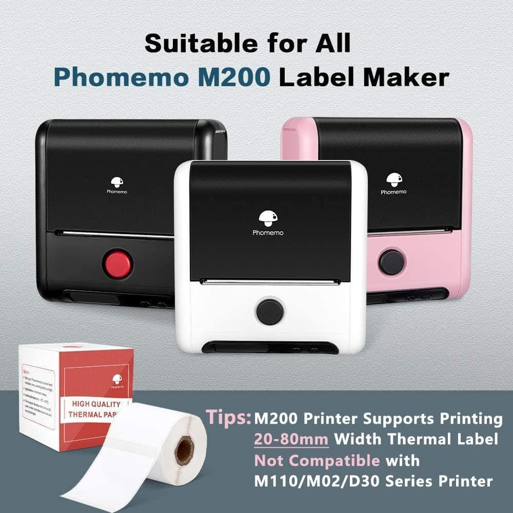 Tre etichettatrici Phomemo M200 in nero, bianco e rosa.