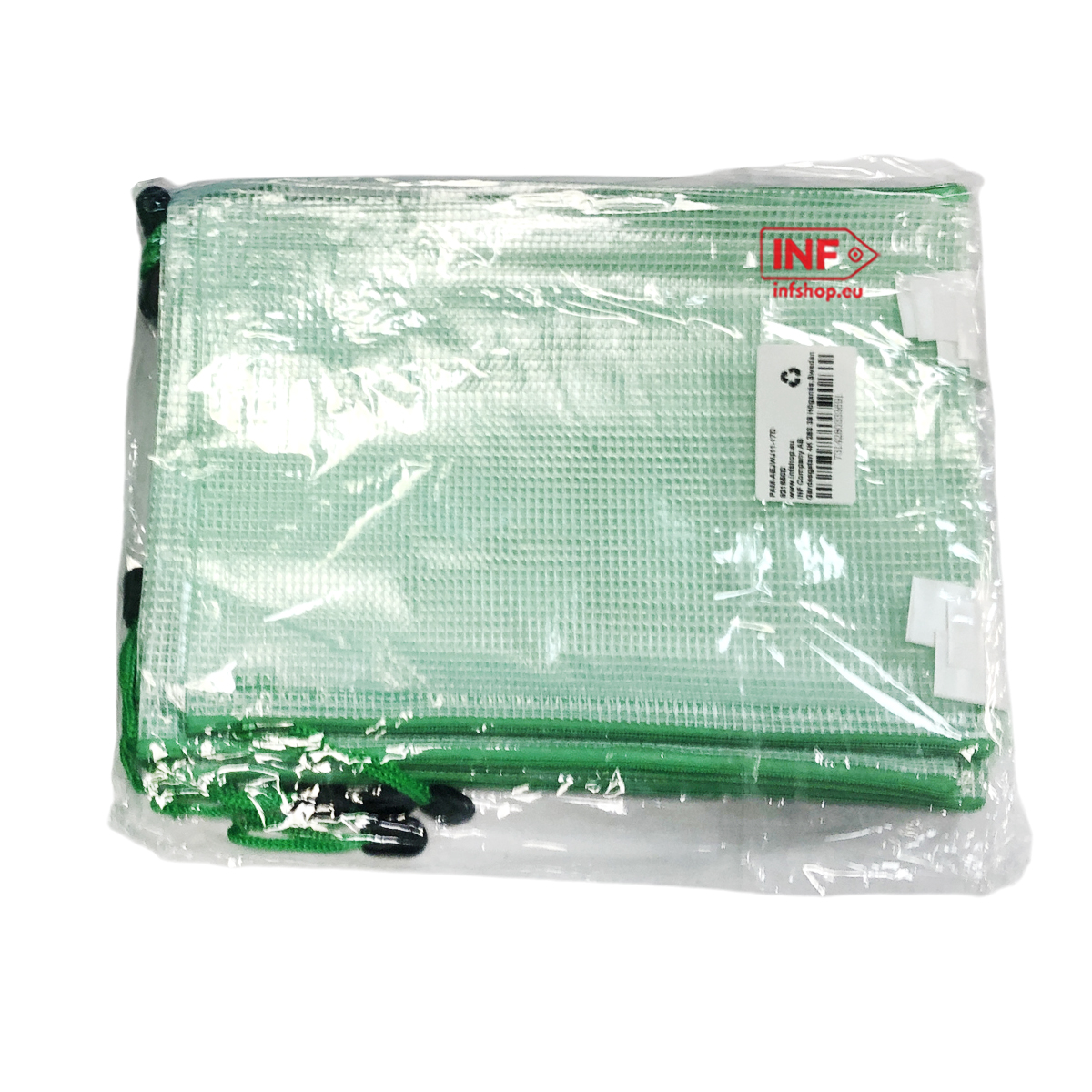 Zielona szklarnia w przezroczystym opakowaniu z logo i etykietą.