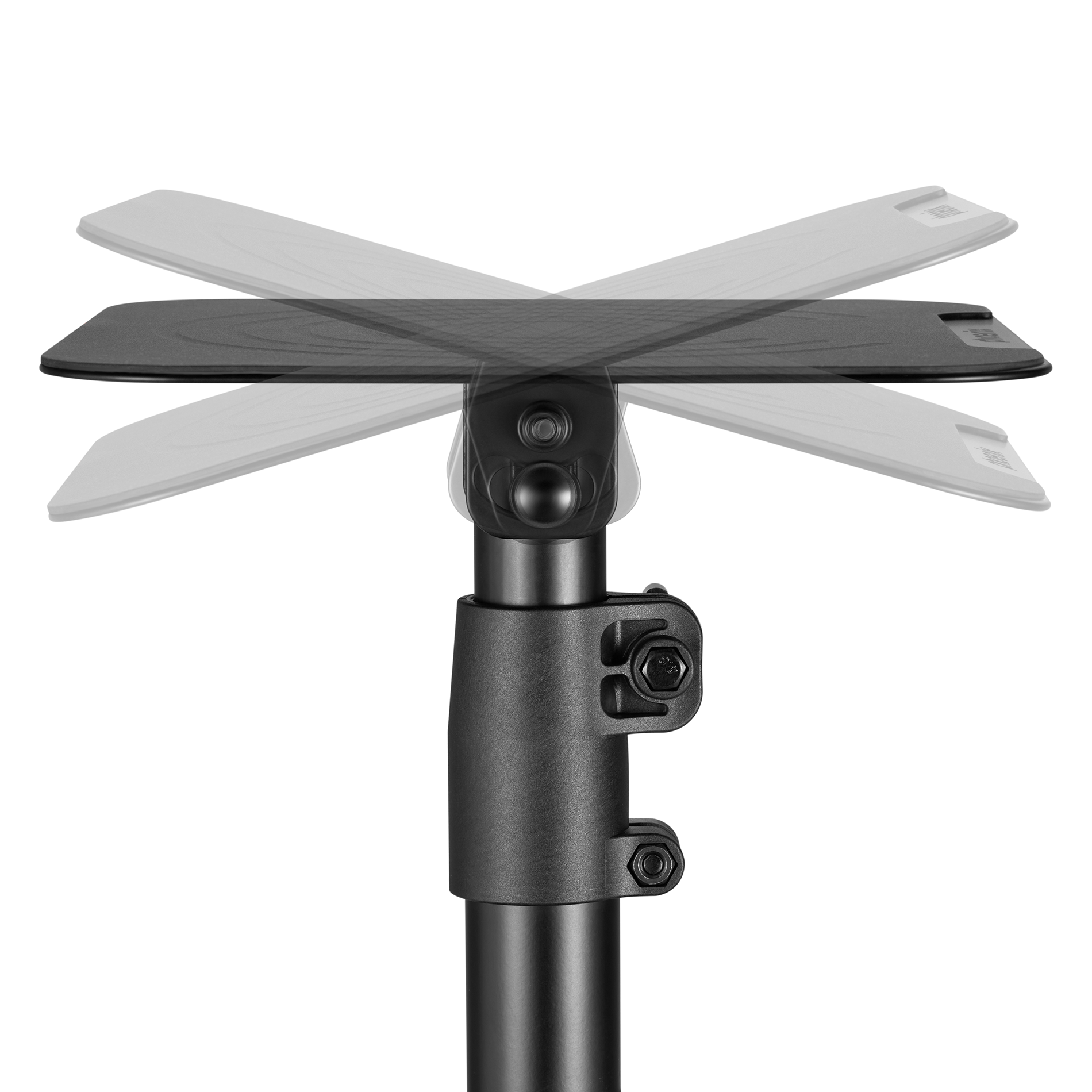 Soporte negro ajustable con indicadores de movimiento fantasma.