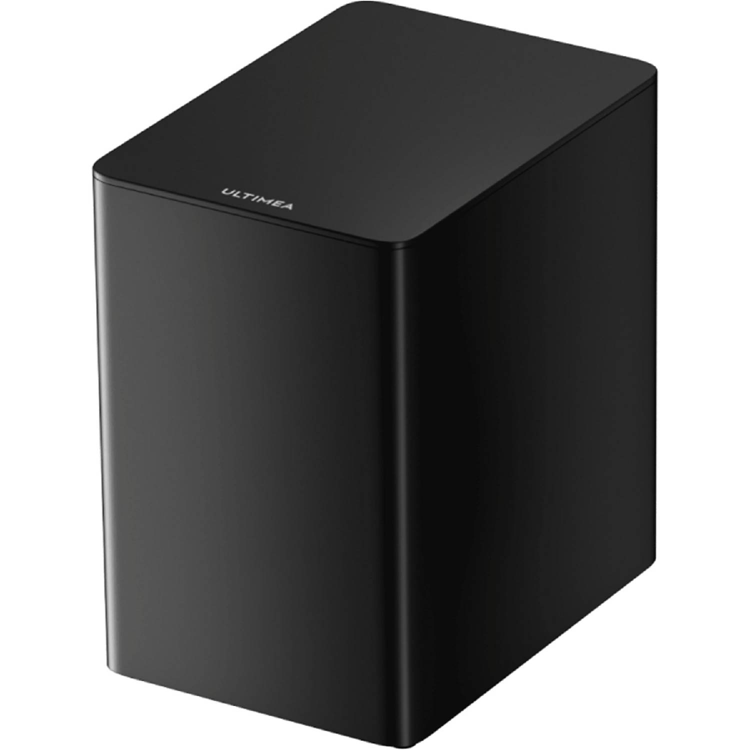 Uno speaker nero, rettangolare, con bordi arrotondati su sfondo bianco.