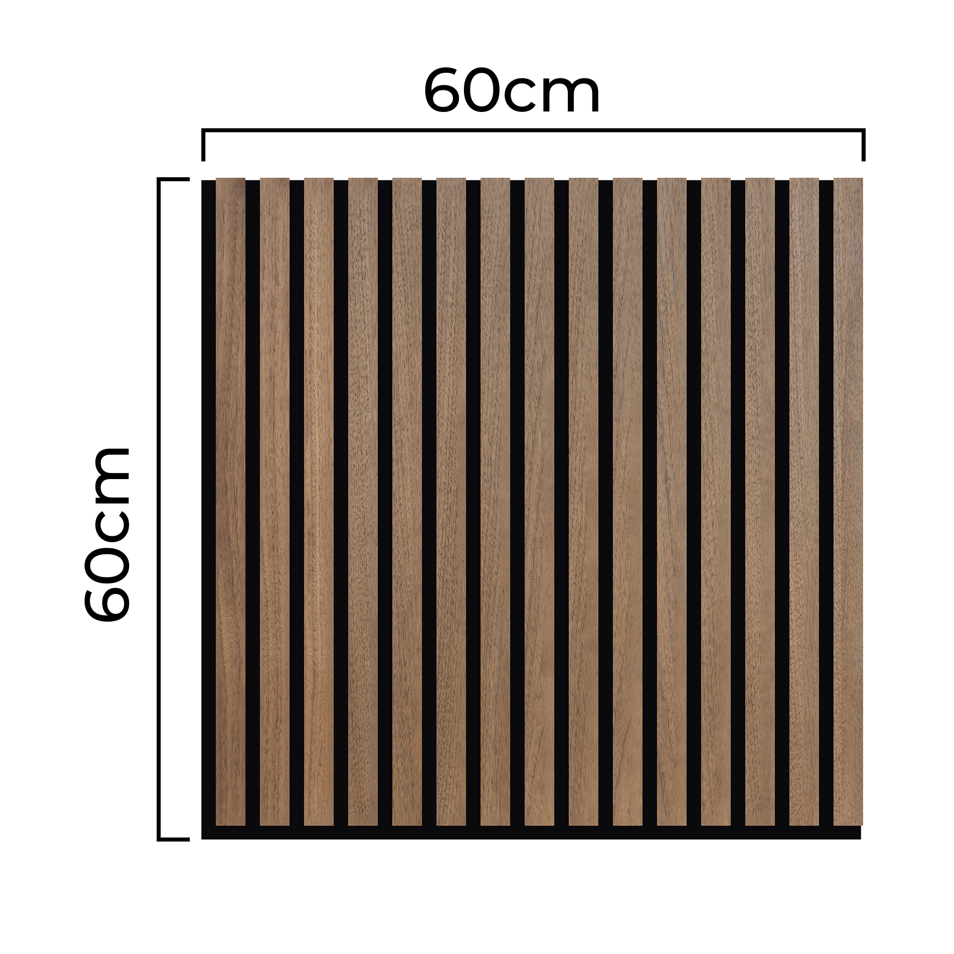 Pared de lamas de madera con lamas verticales marrones y huecos negros.