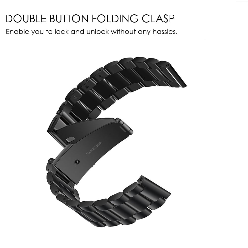 Schwarzes Edelstahl-Uhrenarmband mit Doppeldruckknopfschließe.