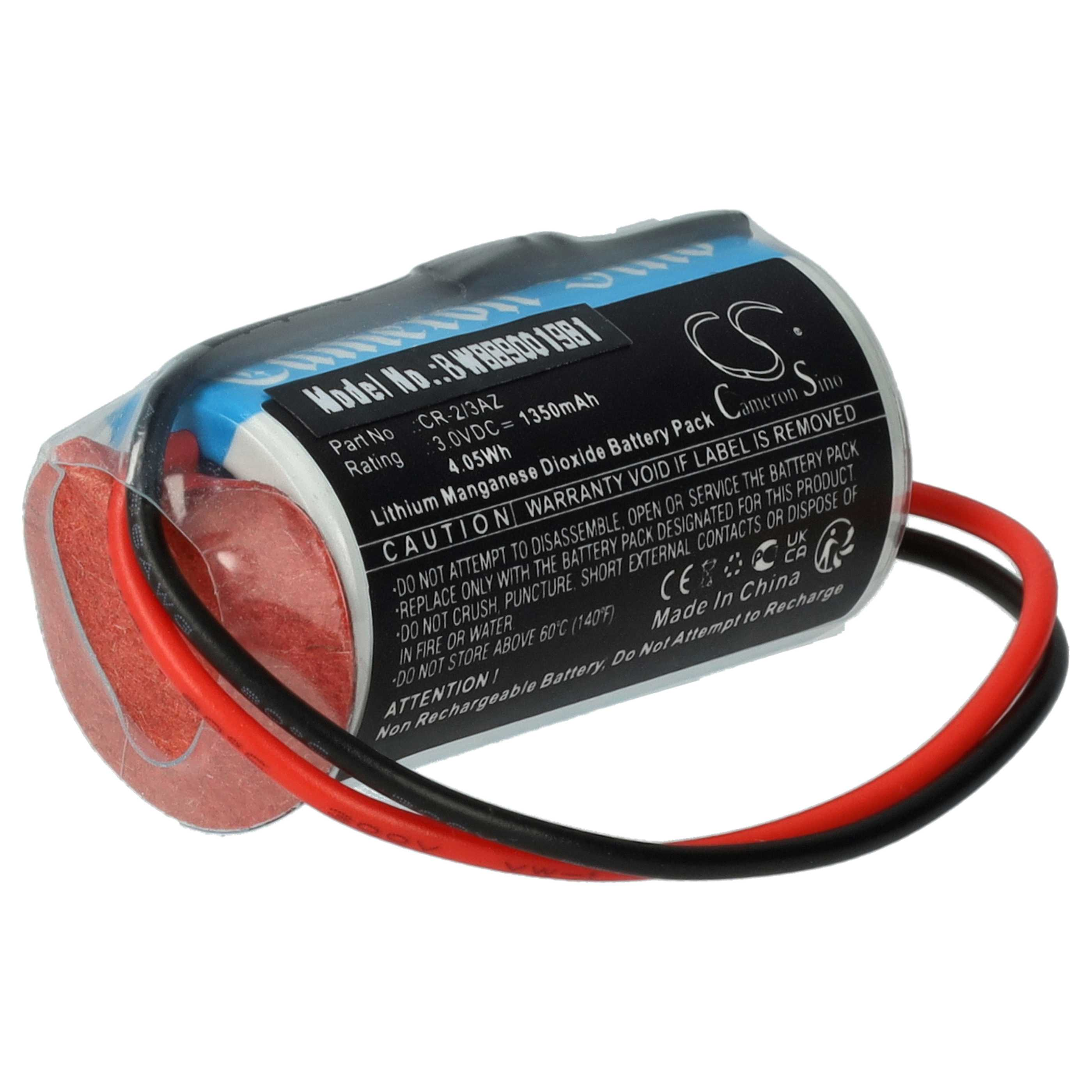 Lithium-Manganoxid-Batterie mit roten und schwarzen Kabeln.