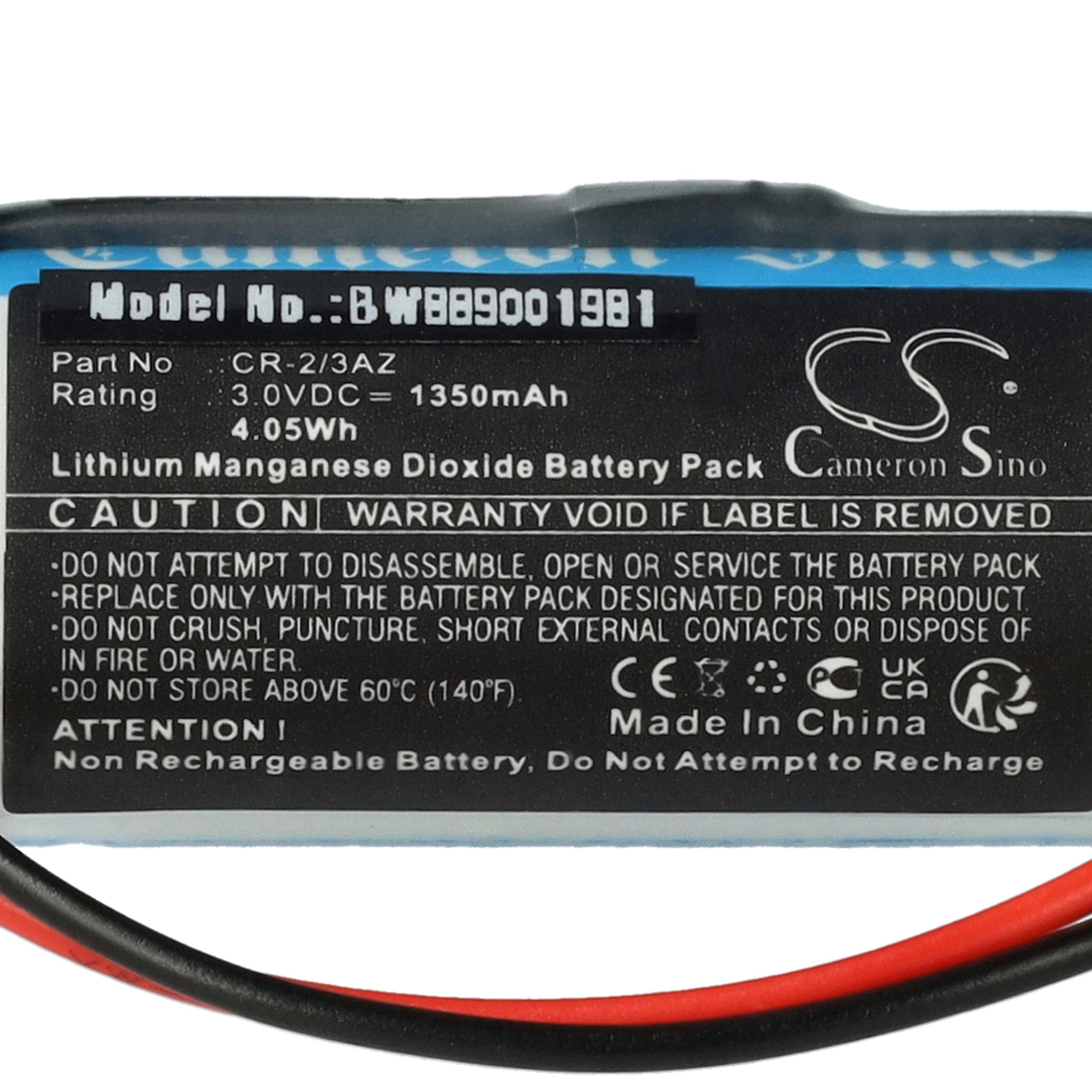Lithium-Mangan-Dioxid-Batteriepack, Modell BWB89001981, 3,0 V, 1350 mAh.