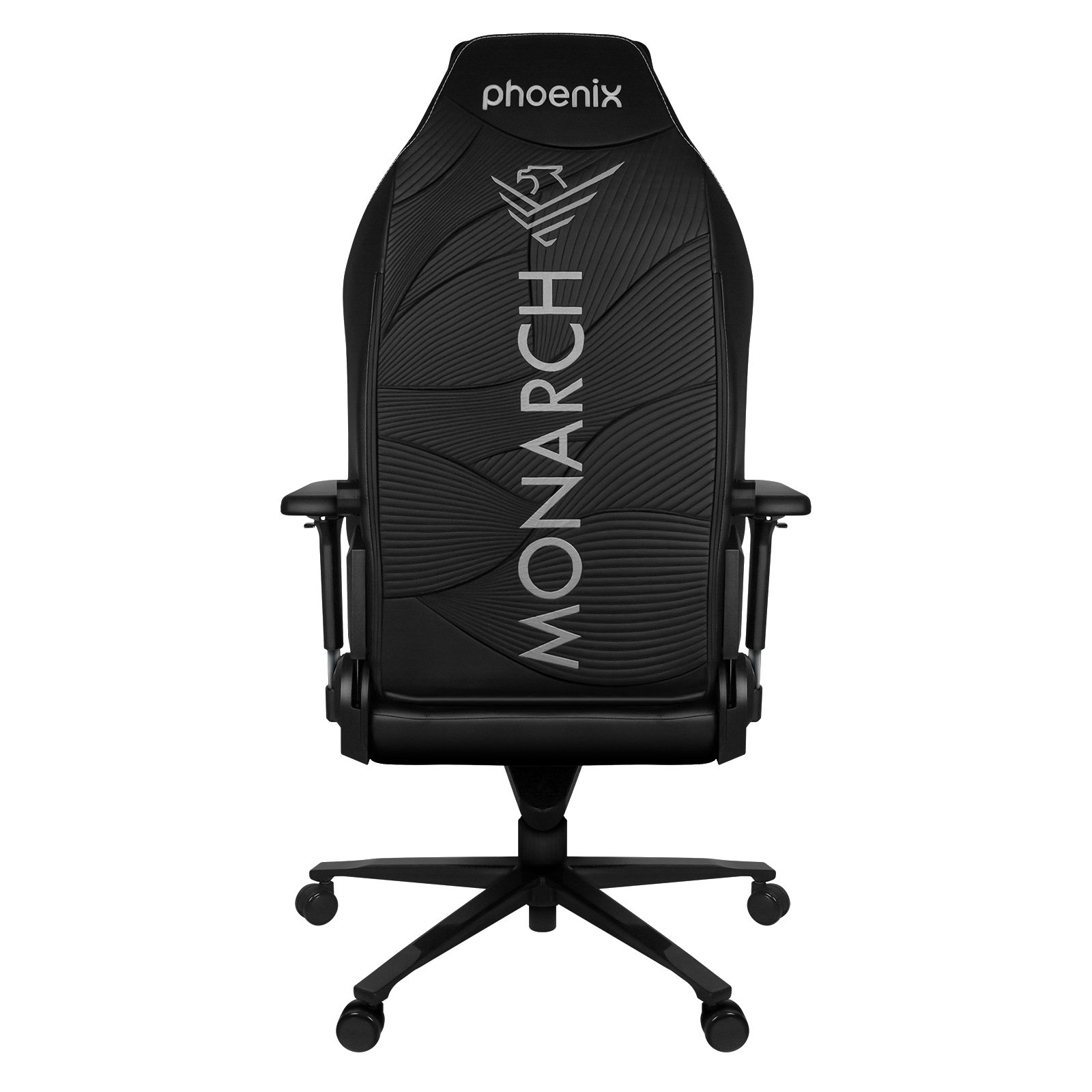 Silla gamer negra con logo Phoenix y Monarch en el respaldo.