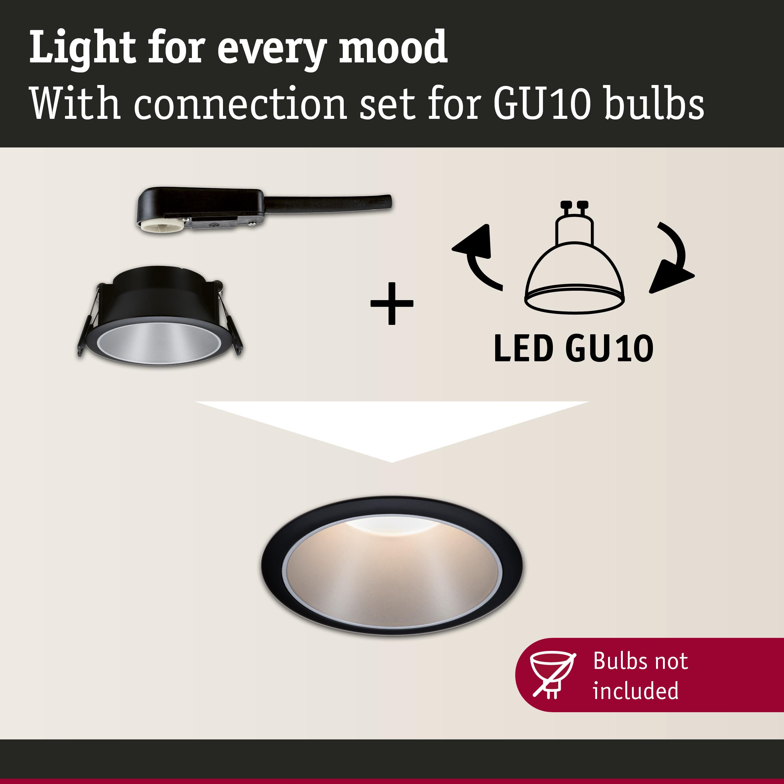 Faretti da incasso con set di connessione GU10 e simbolo LED. Lampadine non incluse.